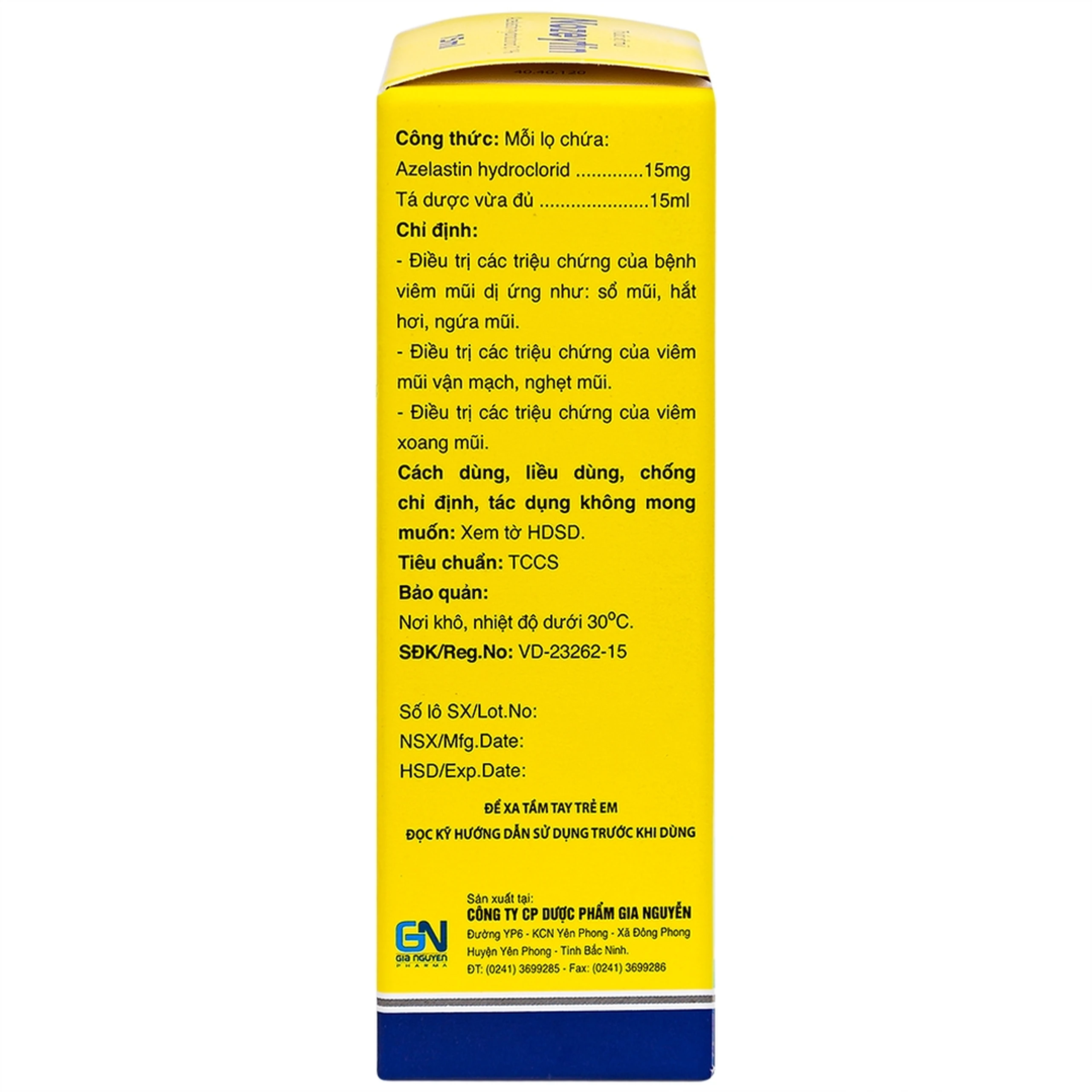 Thuốc xịt mũi Nozeytin Gia Nguyễn điều trị viêm mũi dị ứng, sổ mũi, hắt hơi, ngứa mũi (15ml)