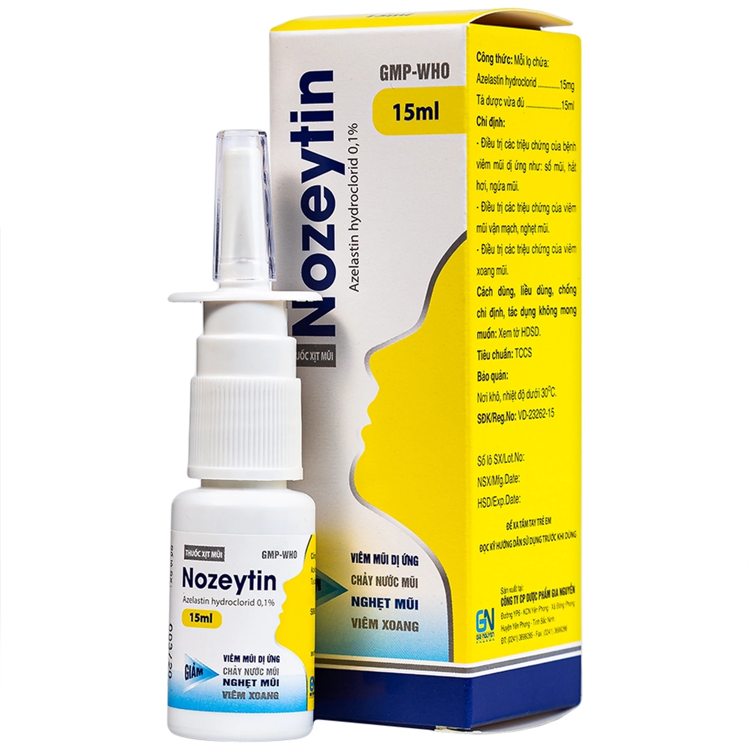Thuốc xịt mũi Nozeytin Gia Nguyễn điều trị viêm mũi dị ứng, sổ mũi, hắt hơi, ngứa mũi (15ml)