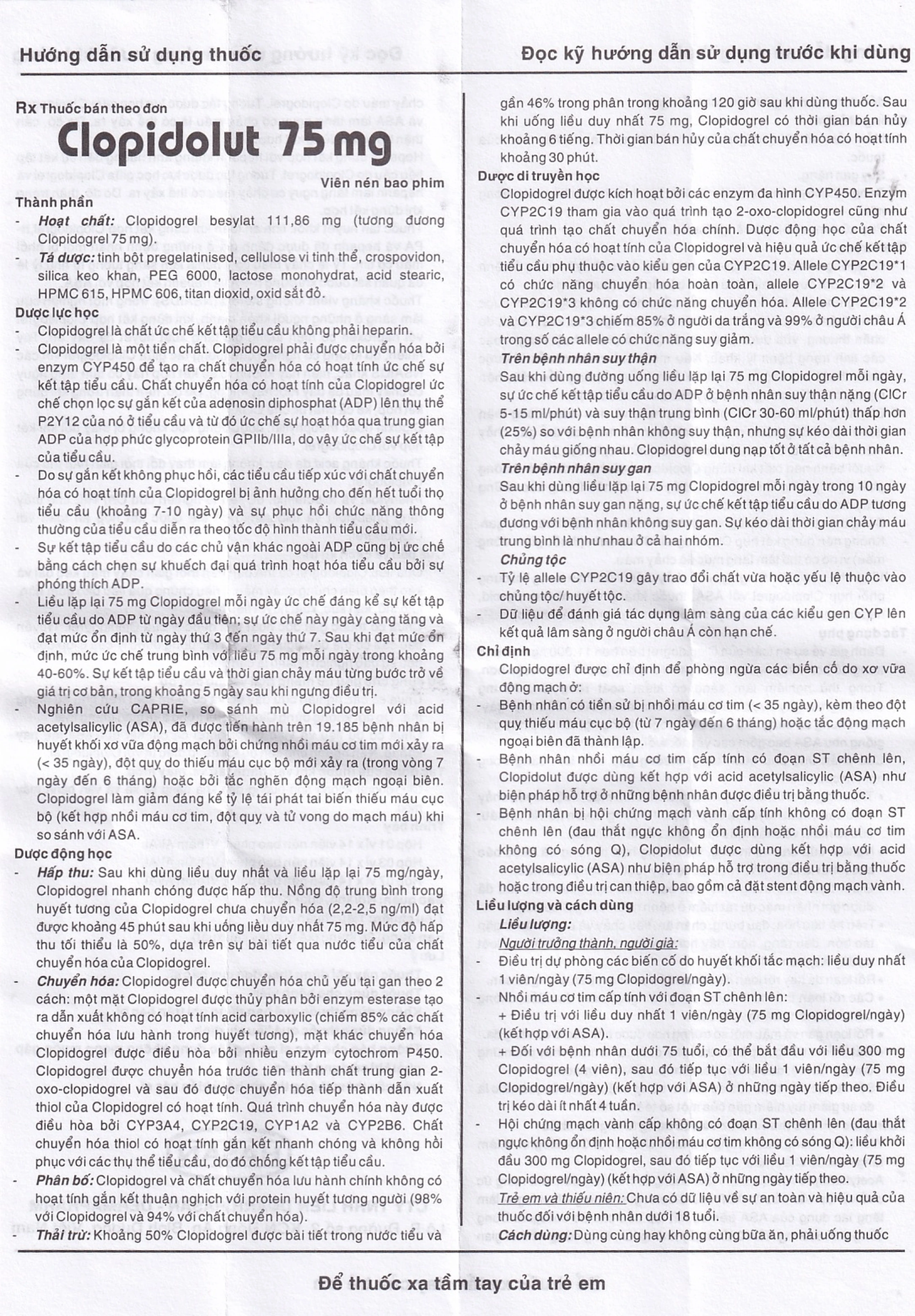 Thuốc Clopidolut 75mg Hasan phòng ngừa các biến cố do xơ vữa động mạch (3 vỉ x 14 viên)
