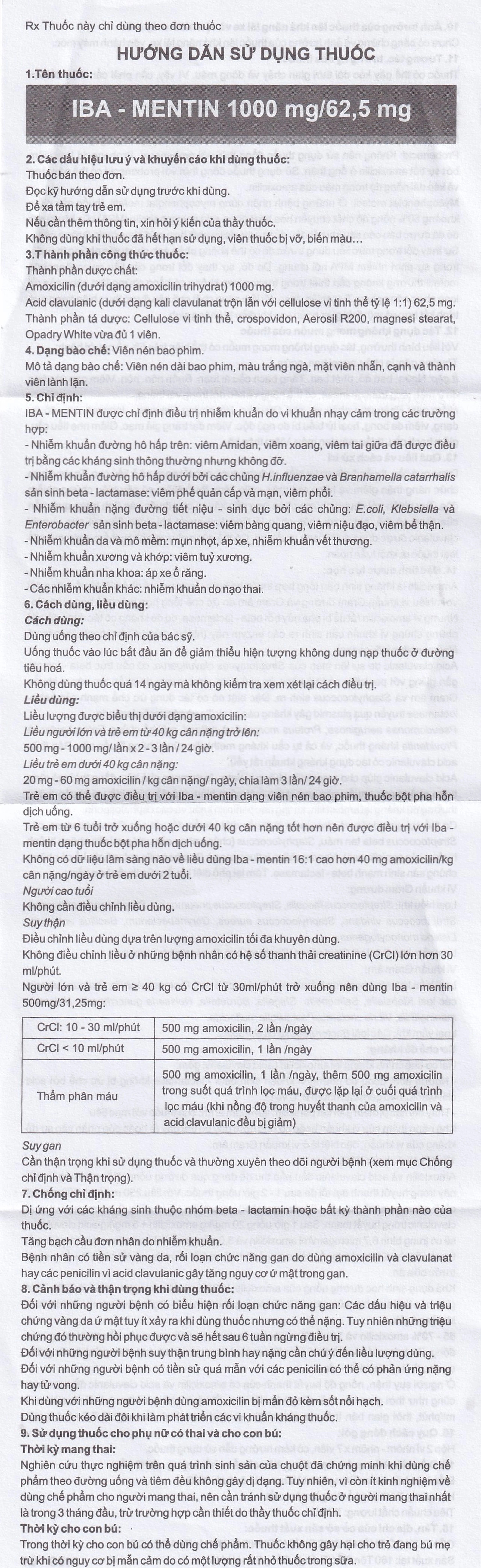 Thuốc Iba-Mentin 1000mg/62.5mg Pharbaco điều trị viêm Amidan, viêm xoang, viêm phế quản (2 vỉ x 7 viên)