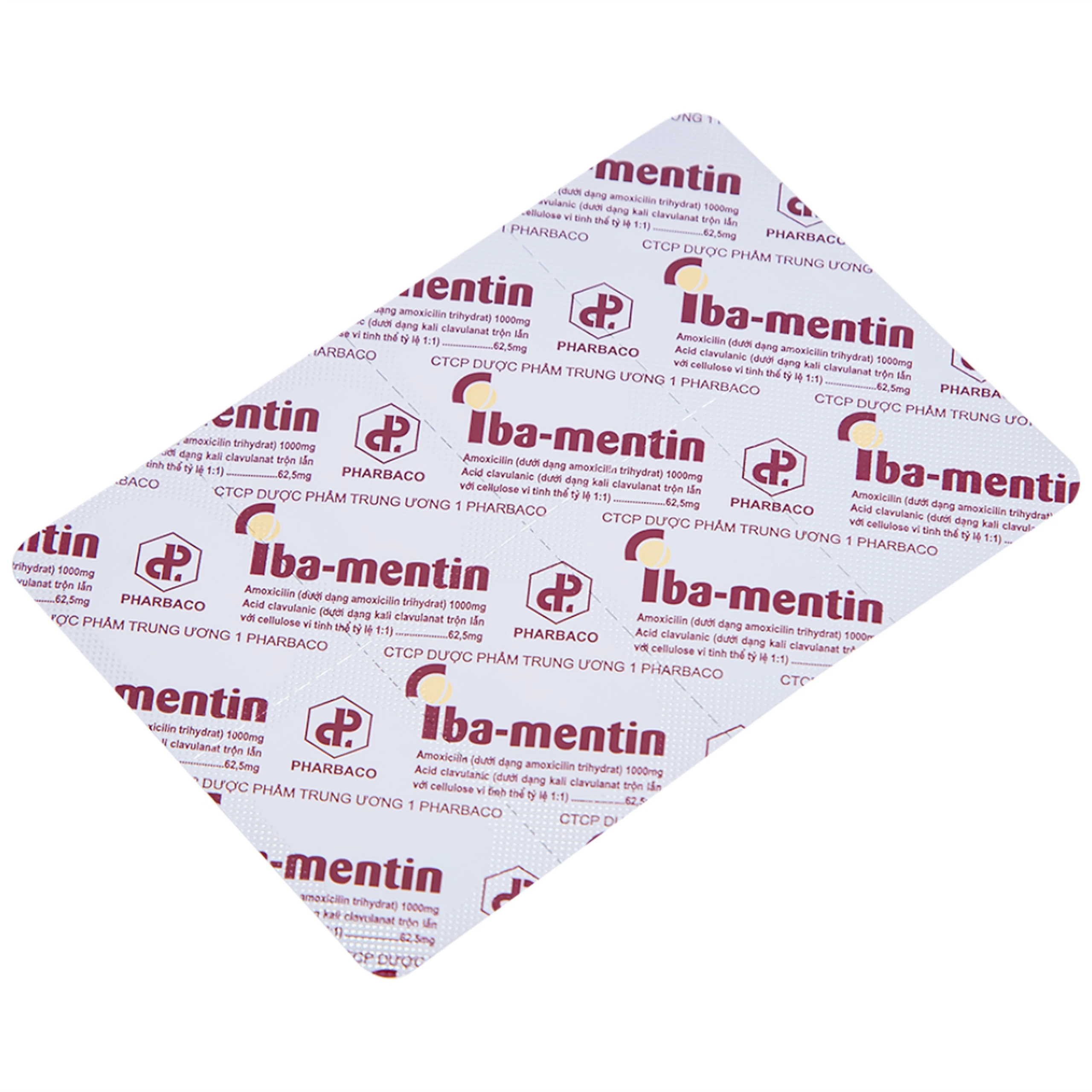 Thuốc Iba-Mentin 1000mg/62.5mg Pharbaco điều trị viêm Amidan, viêm xoang, viêm phế quản (2 vỉ x 7 viên)