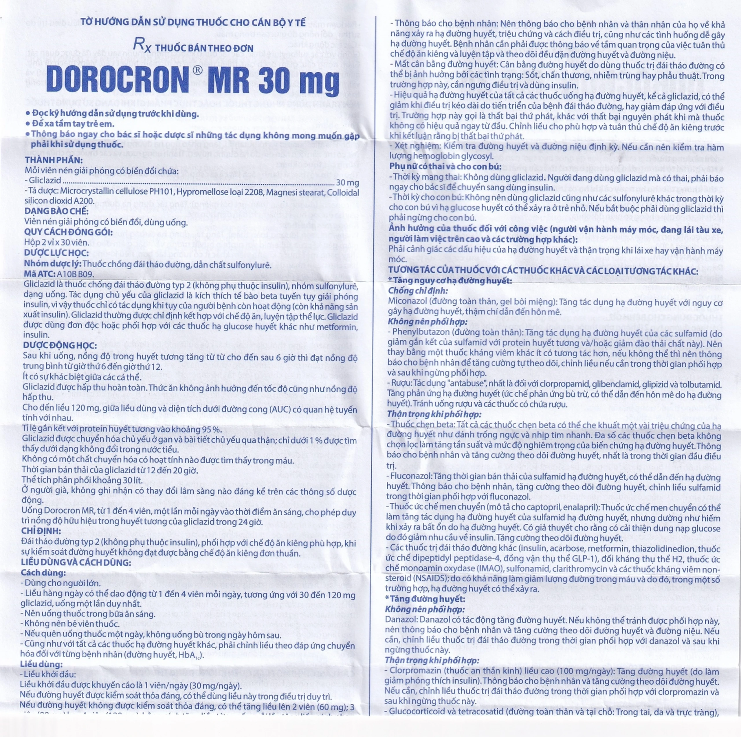 Thuốc Dorocron MR 30mg Domesco điều trị đái tháo đường típ 2 (2 vỉ x 30 viên)