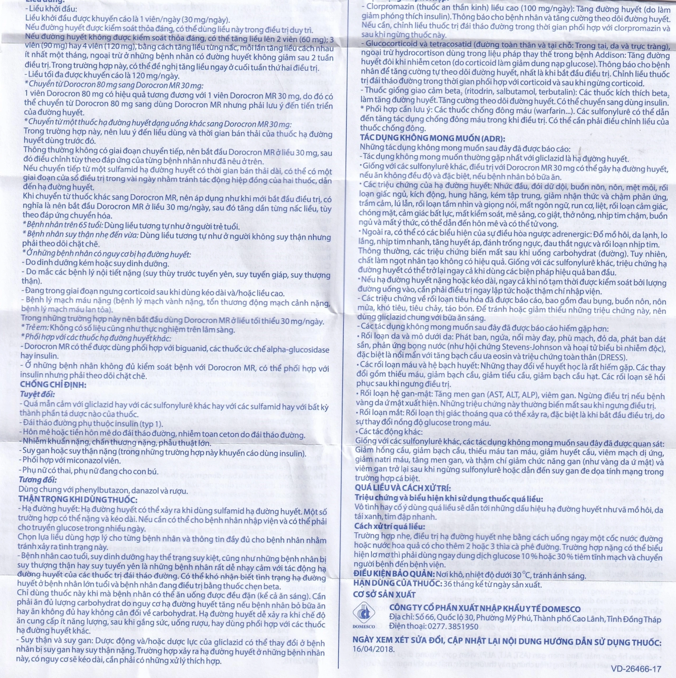 Thuốc Dorocron MR 30mg Domesco điều trị đái tháo đường típ 2 (2 vỉ x 30 viên)