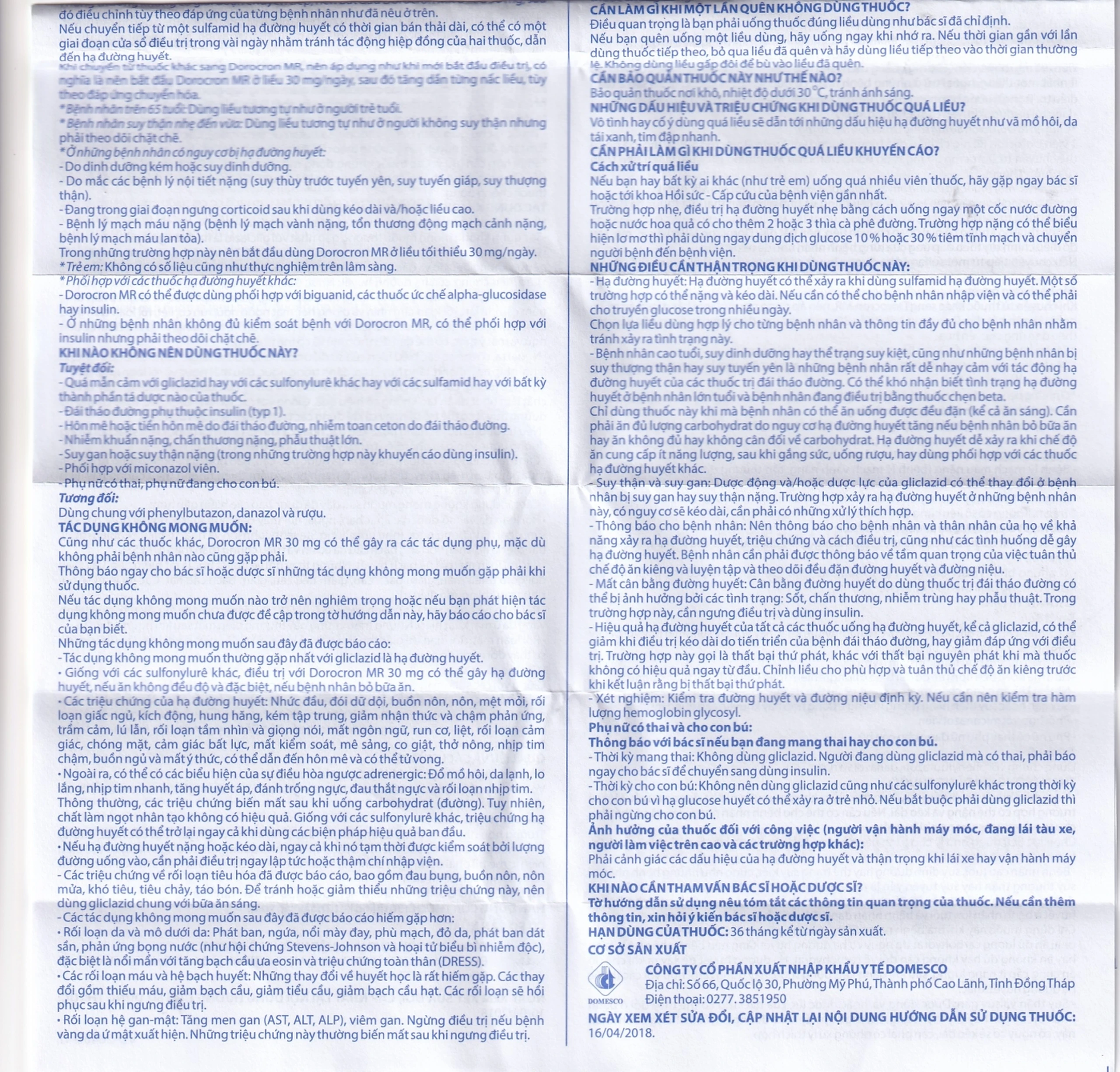 Thuốc Dorocron MR 30mg Domesco điều trị đái tháo đường típ 2 (2 vỉ x 30 viên)