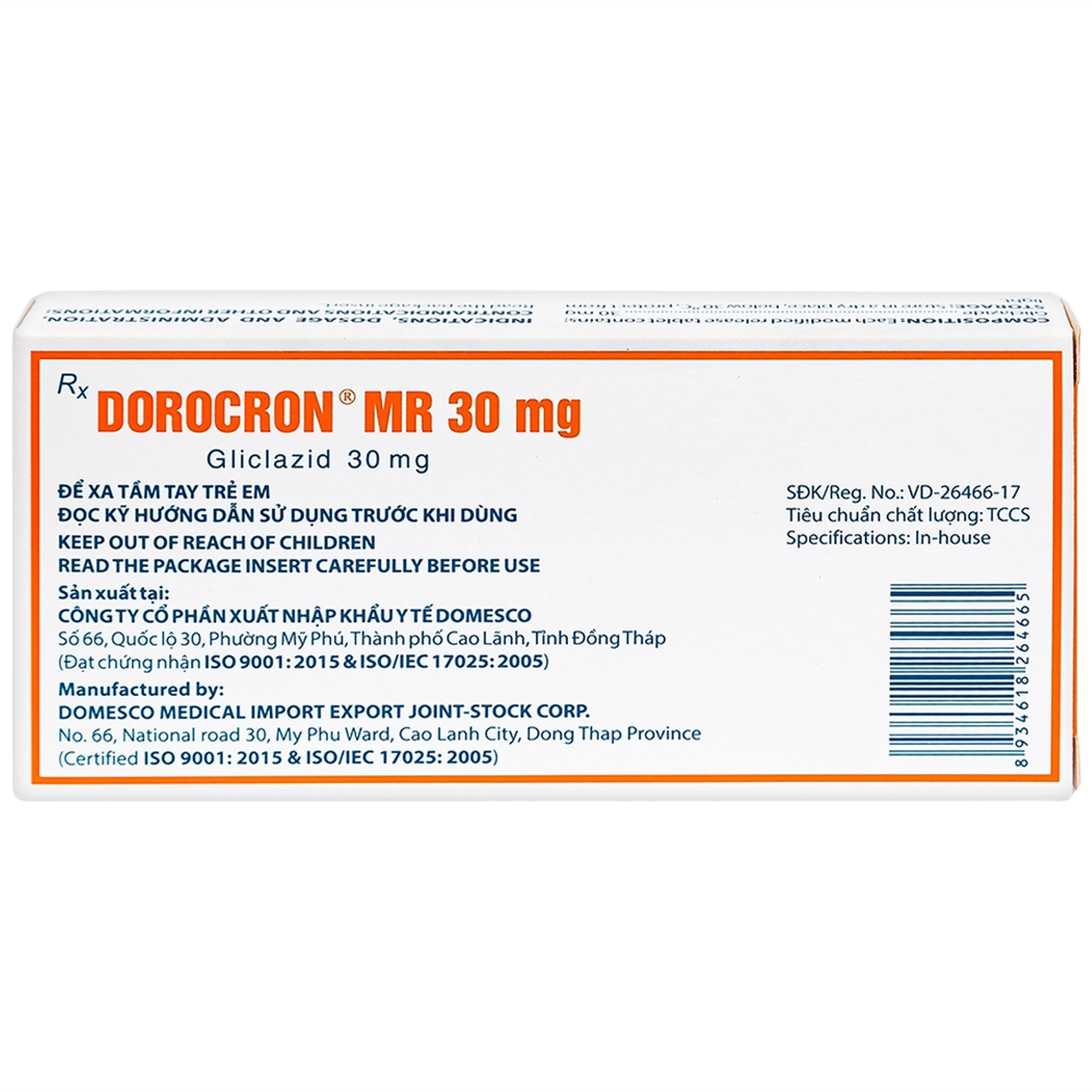 Thuốc Dorocron MR 30mg Domesco điều trị đái tháo đường típ 2 (2 vỉ x 30 viên)