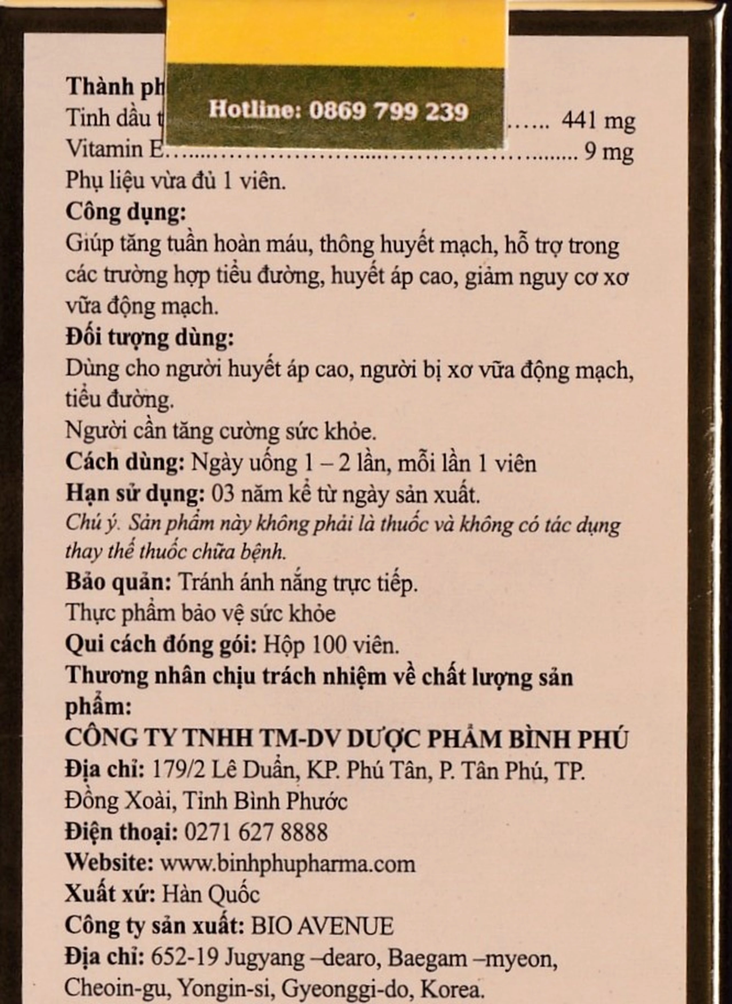 Viên uống tăng tuần hoàn máu thông huyết mạch BP Golden Pine Bio Avenue (100 viên)