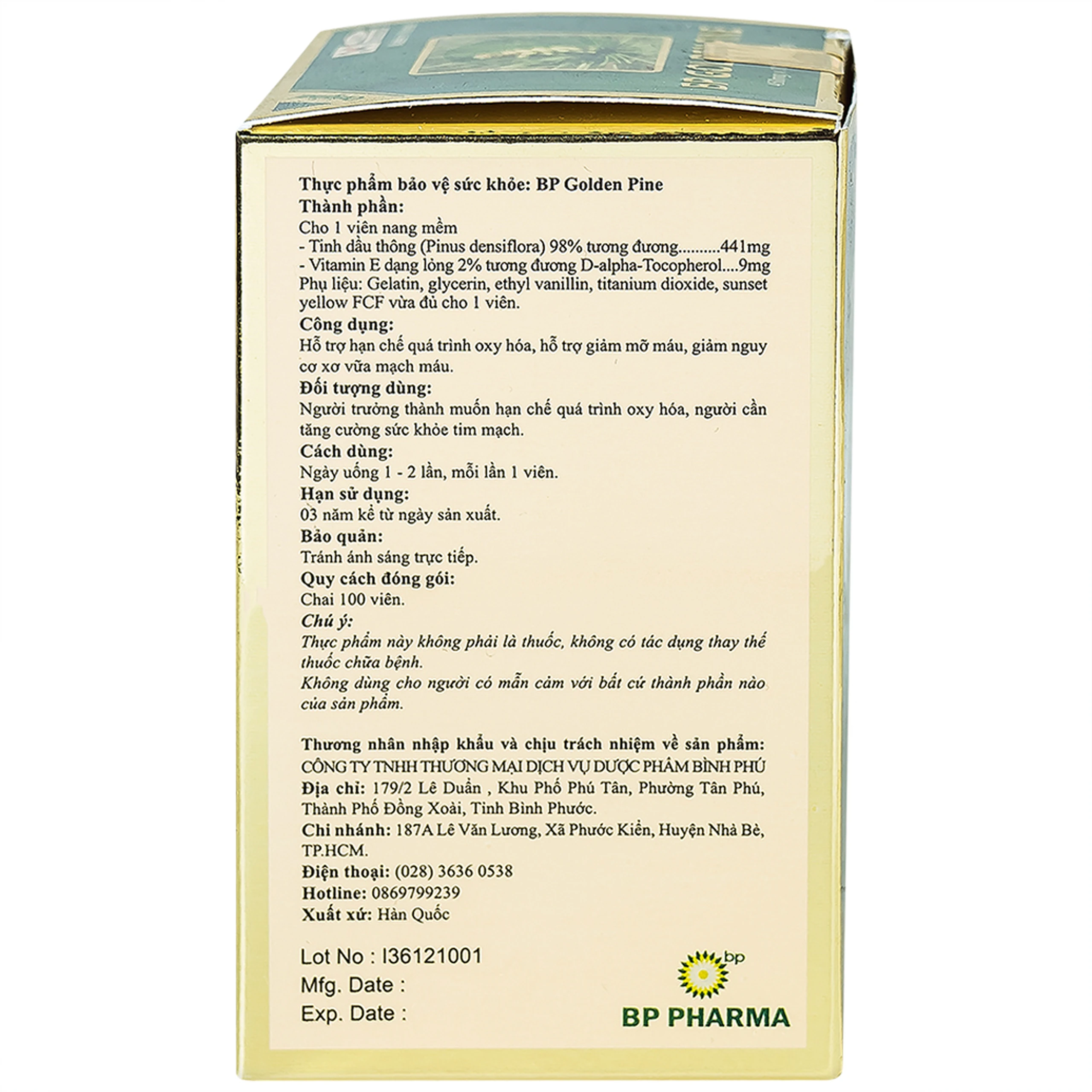 Viên uống tăng tuần hoàn máu thông huyết mạch BP Golden Pine Bio Avenue (100 viên)