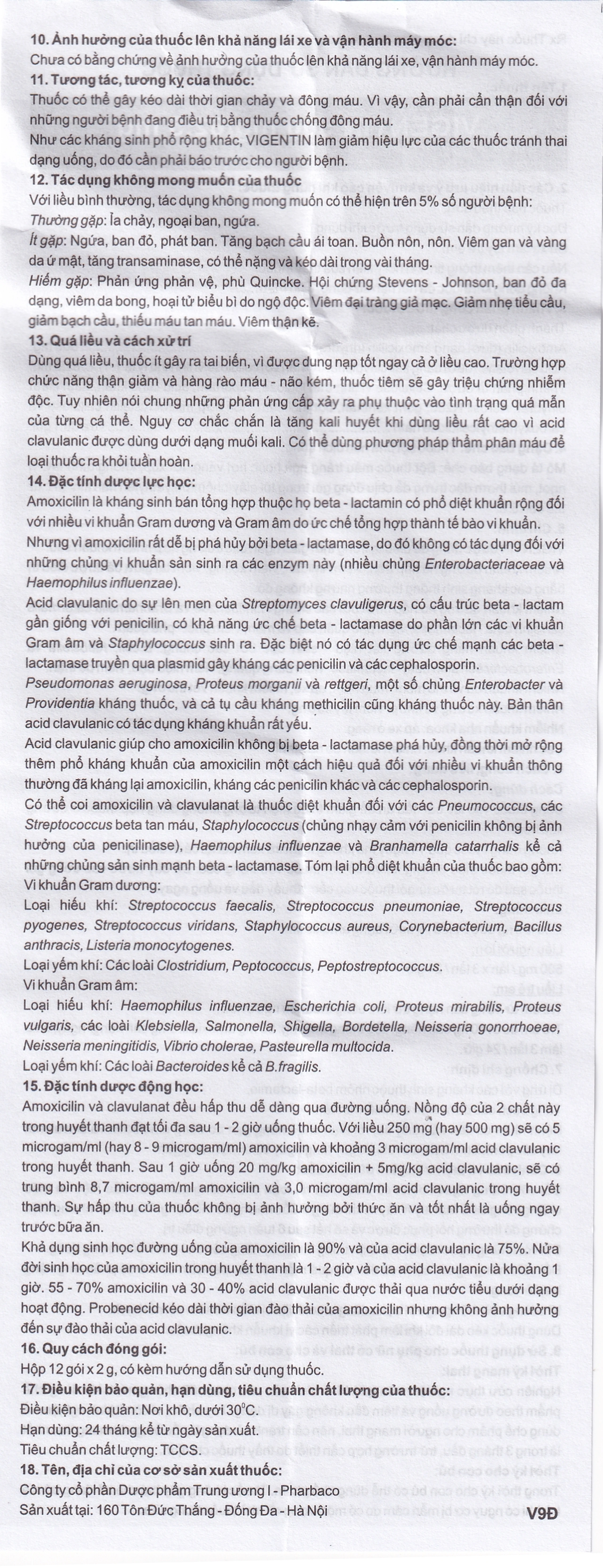 Thuốc bột pha hỗn dịch uống Vigentin 500mg/62,5mg Pharbaco điều trị các chứng nhiễm khuẩn (12 gói x 2g)