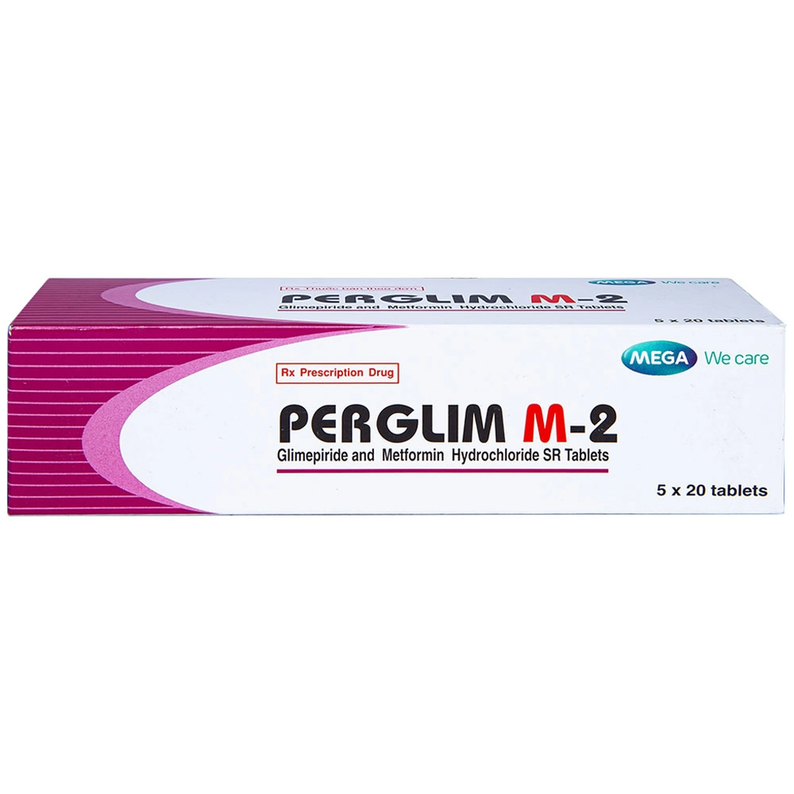 Viên nén Perglim M-2 Mega We Care điều trị bệnh đái tháo đường típ 2 (5 vỉ x 20 viên)