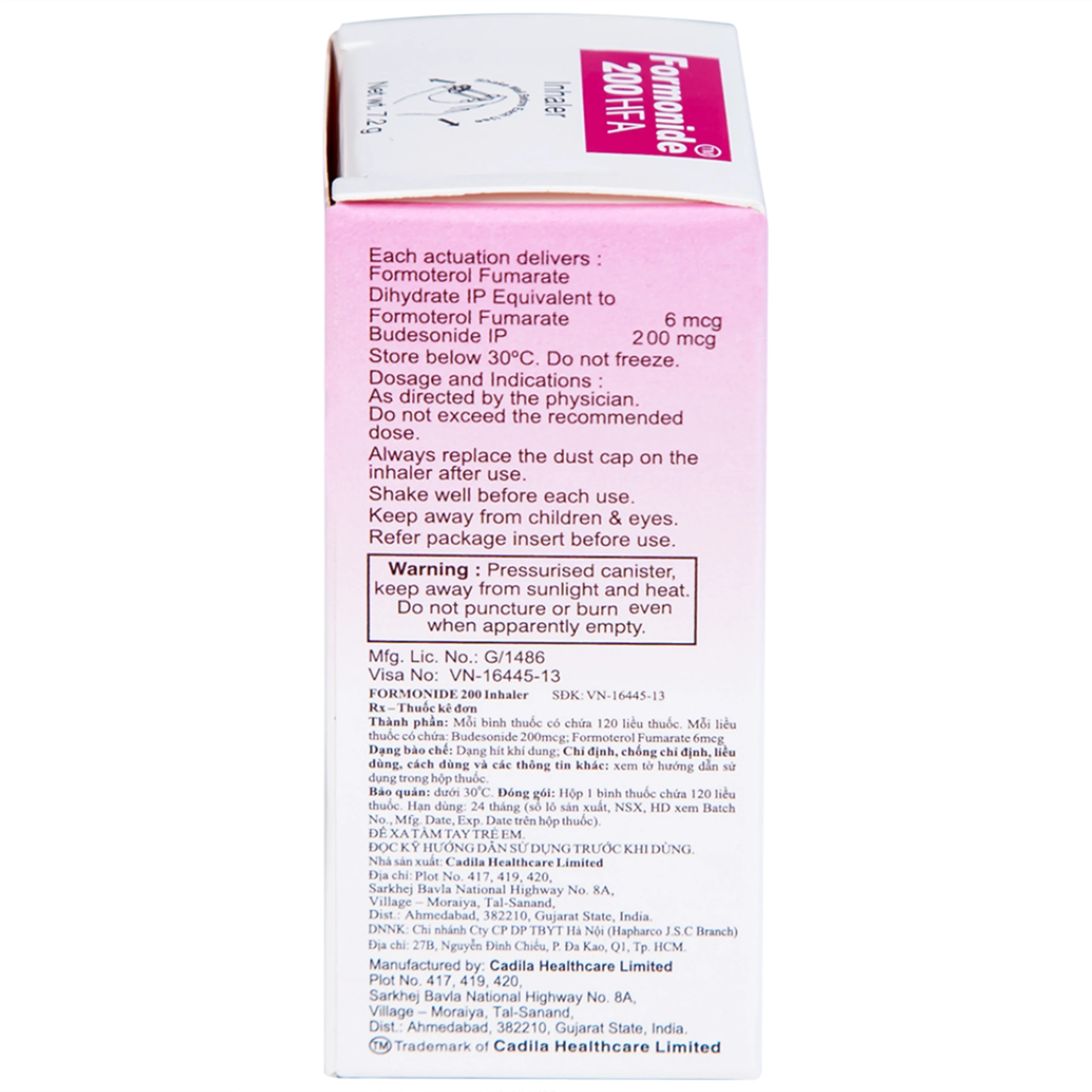 Thuốc hít khí dung Formonide 200 HFA Cadila điều trị hen suyễn (120 liều)