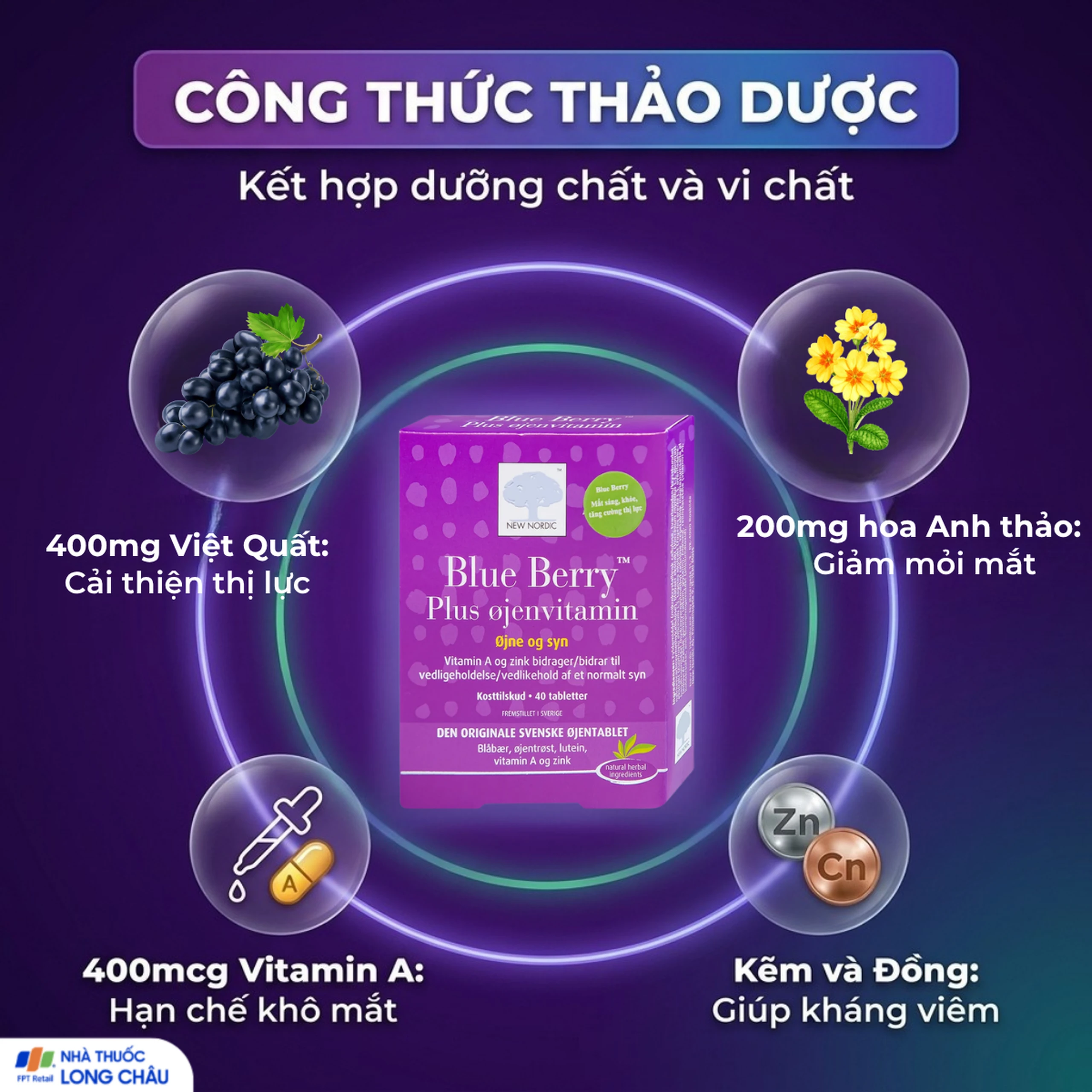Viên uống hỗ trợ cải thiện thị lực, giảm mỏi mắt, khô mắt Blue Berry Plus Ojenvitamin New Nordic (40 viên) 5