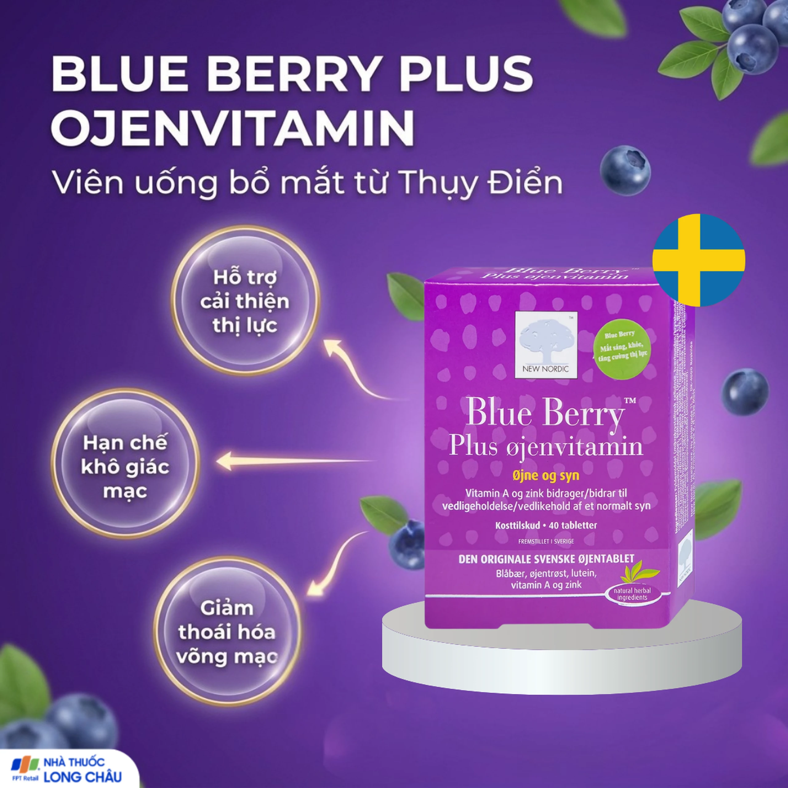 Viên uống hỗ trợ cải thiện thị lực, giảm mỏi mắt, khô mắt Blue Berry Plus Ojenvitamin New Nordic (40 viên) 3
