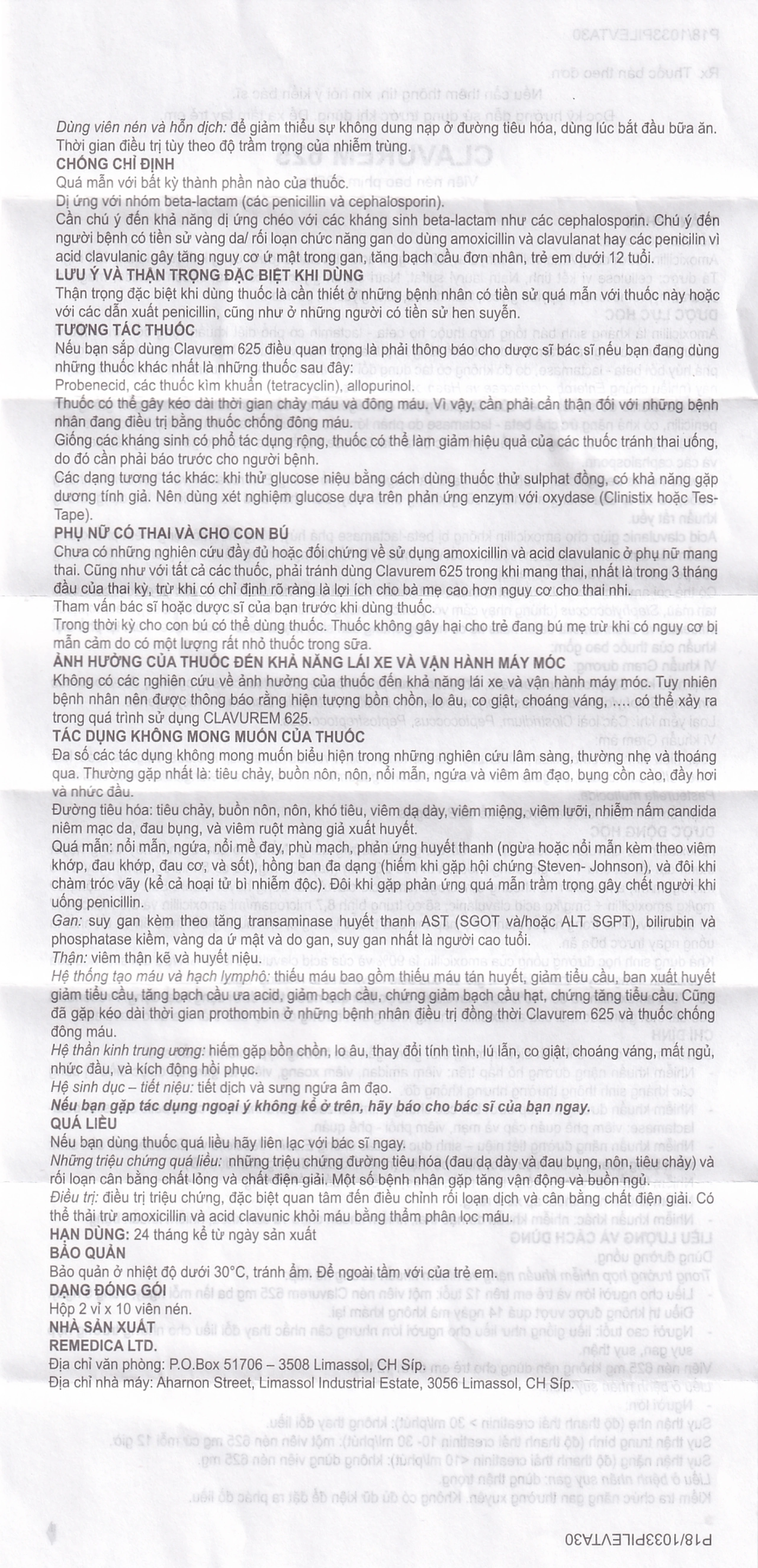 Thuốc Clavurem 625 Remedica điều trị nhiễm khuẩn (2 vỉ x 10 viên)