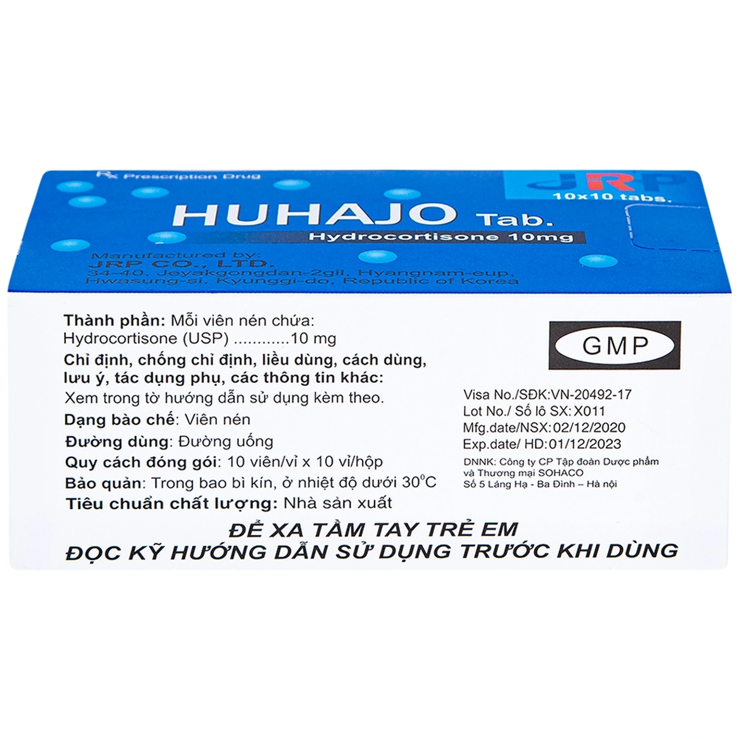 Thuốc Huhajo Tab 10mg JRP điều trị thay thế cho người bị suy vỏ thượng thận (10 vỉ x 10 viên)