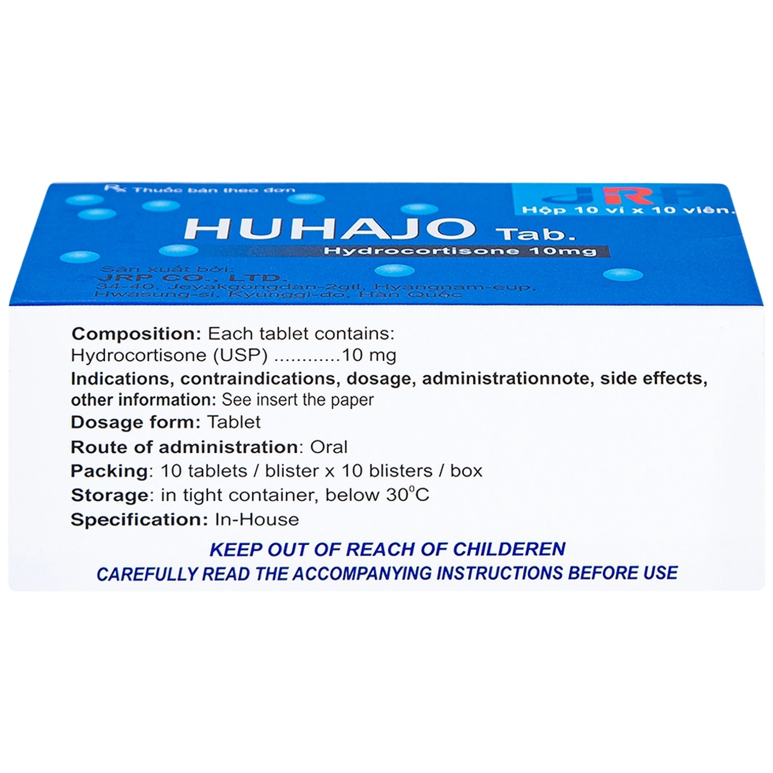 Thuốc Huhajo Tab 10mg JRP điều trị thay thế cho người bị suy vỏ thượng thận (10 vỉ x 10 viên)
