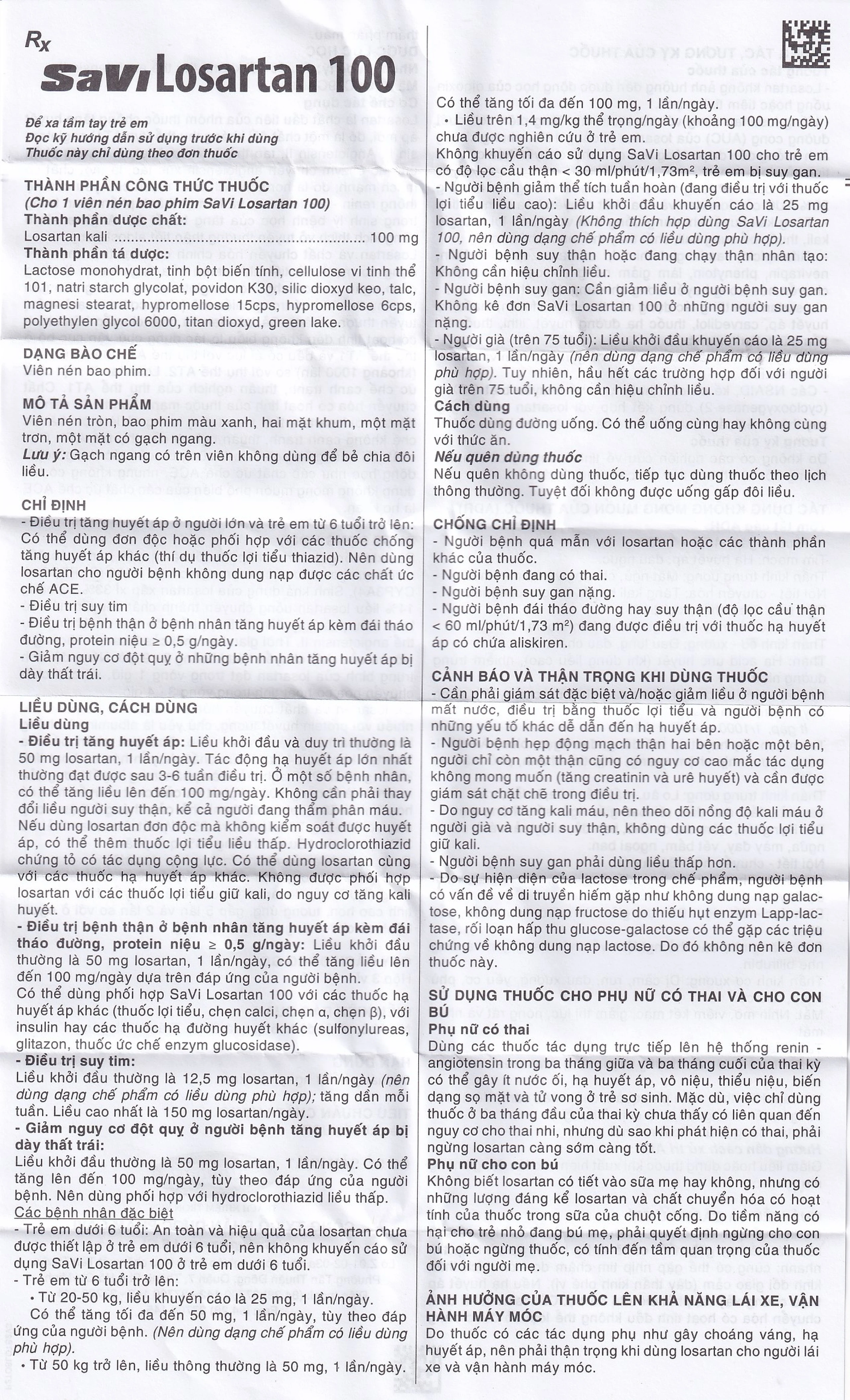 Thuốc Savi Losartan 100 điều trị tăng huyết áp (3 vỉ x 10 viên)
