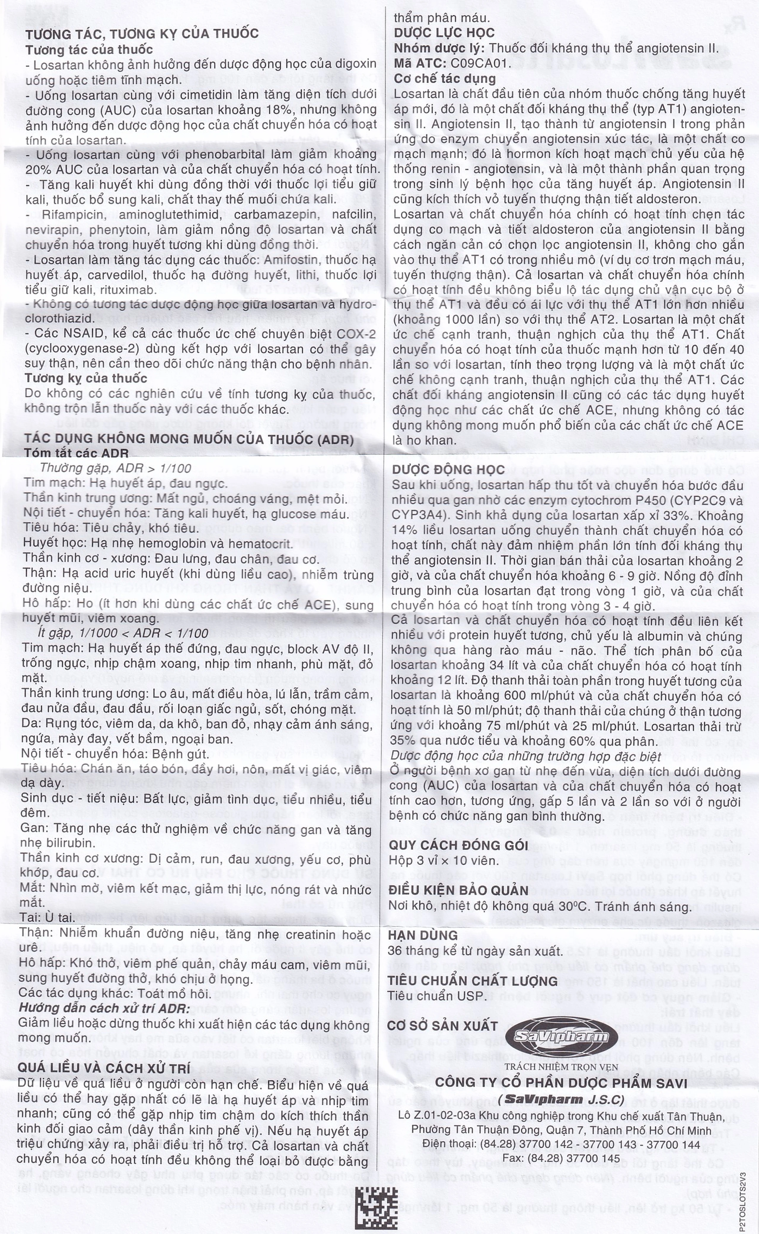 Thuốc Savi Losartan 100 điều trị tăng huyết áp (3 vỉ x 10 viên)