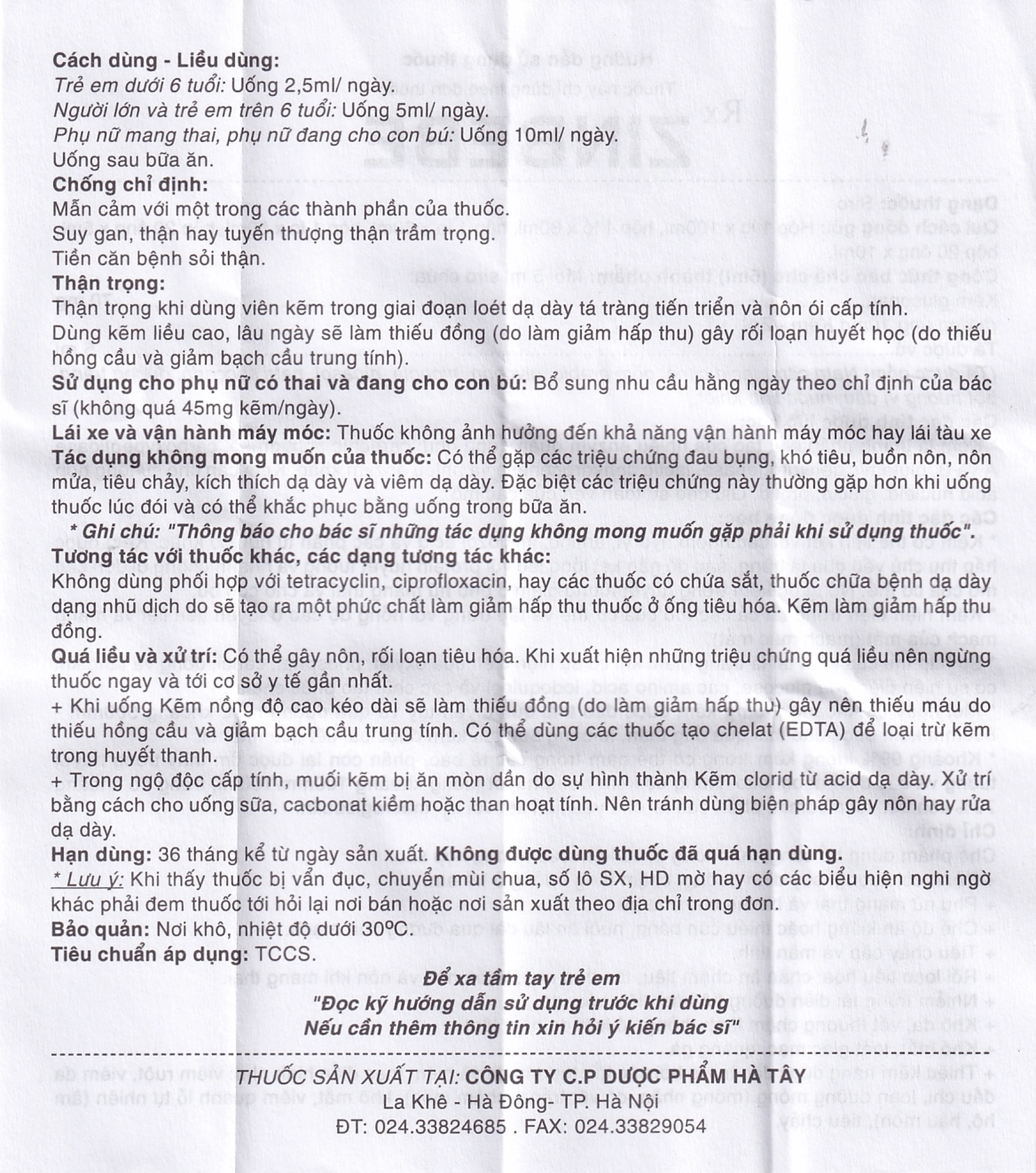 Siro Zinbebe Hataphar bổ sung và dự phòng thiếu kẽm (60ml)