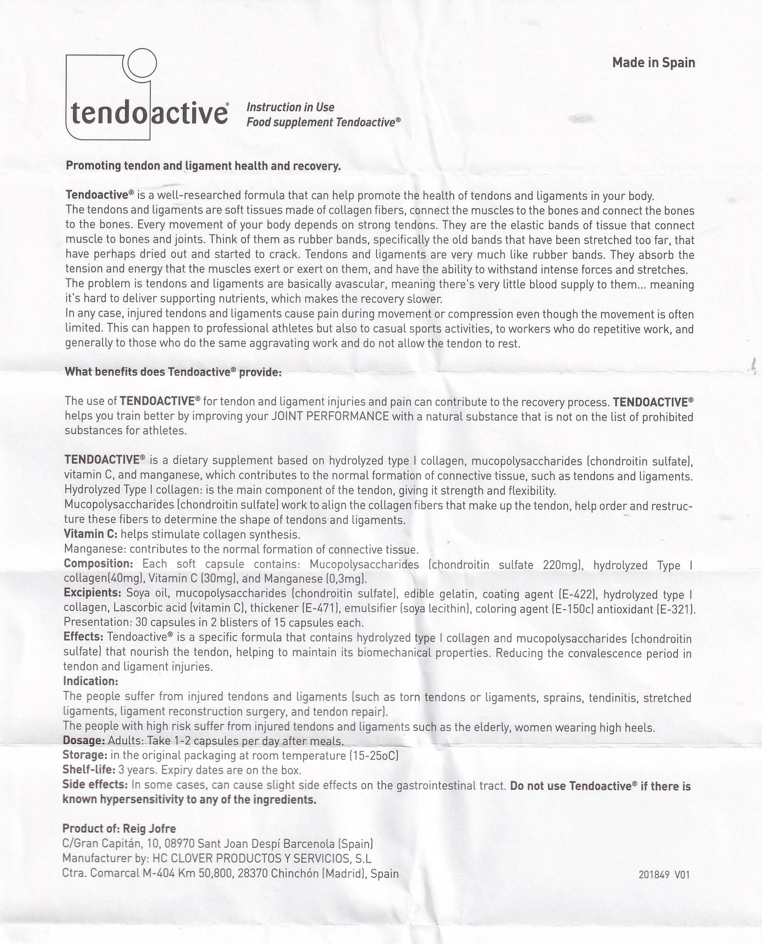 Viên bổ sung dưỡng chất nuôi dưỡng gân và dây chằng Tendoactive Reig Jofre (2 vỉ x 15 viên)