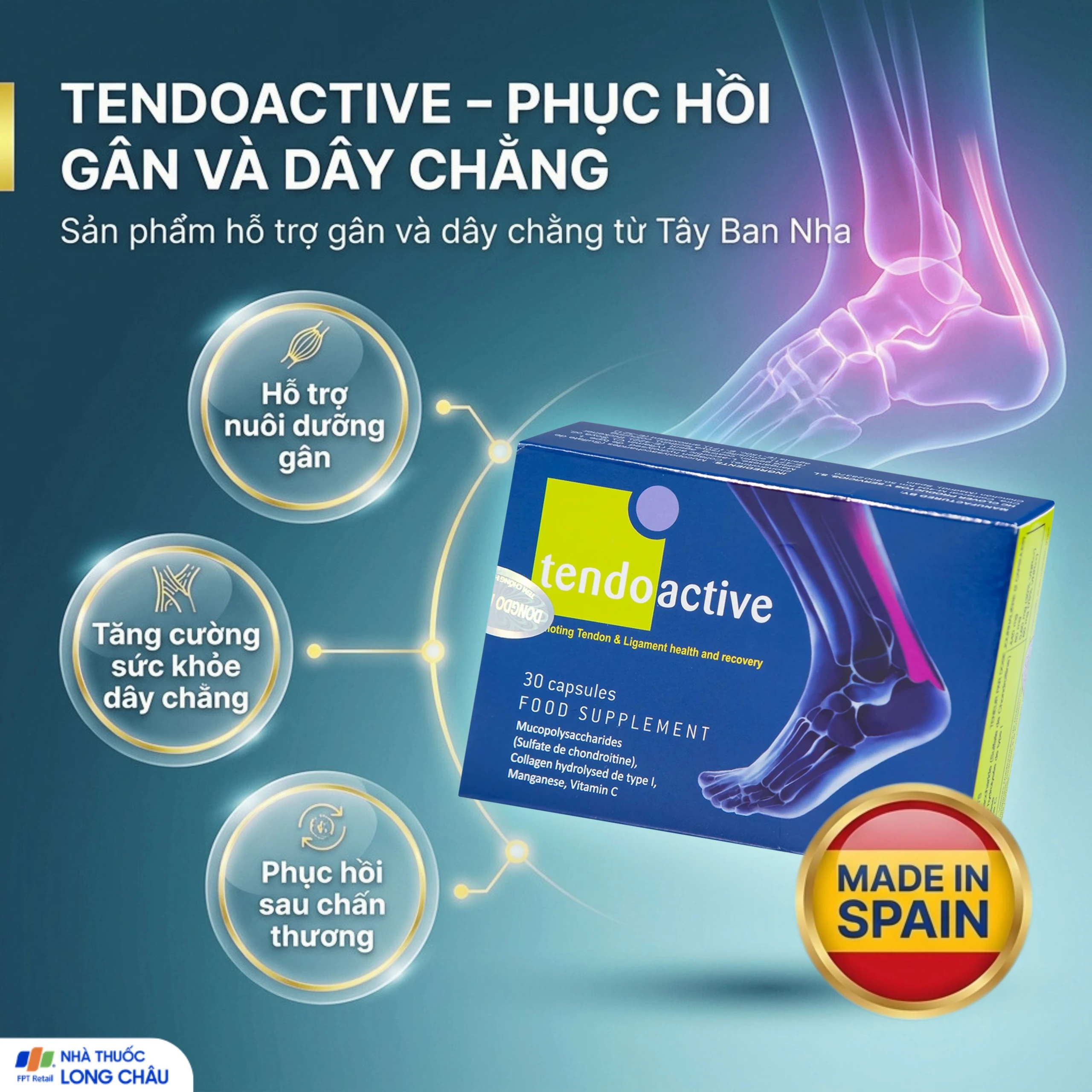 Viên bổ sung dưỡng chất nuôi dưỡng gân và dây chằng Tendoactive Reig Jofre (2 vỉ x 15 viên) 2