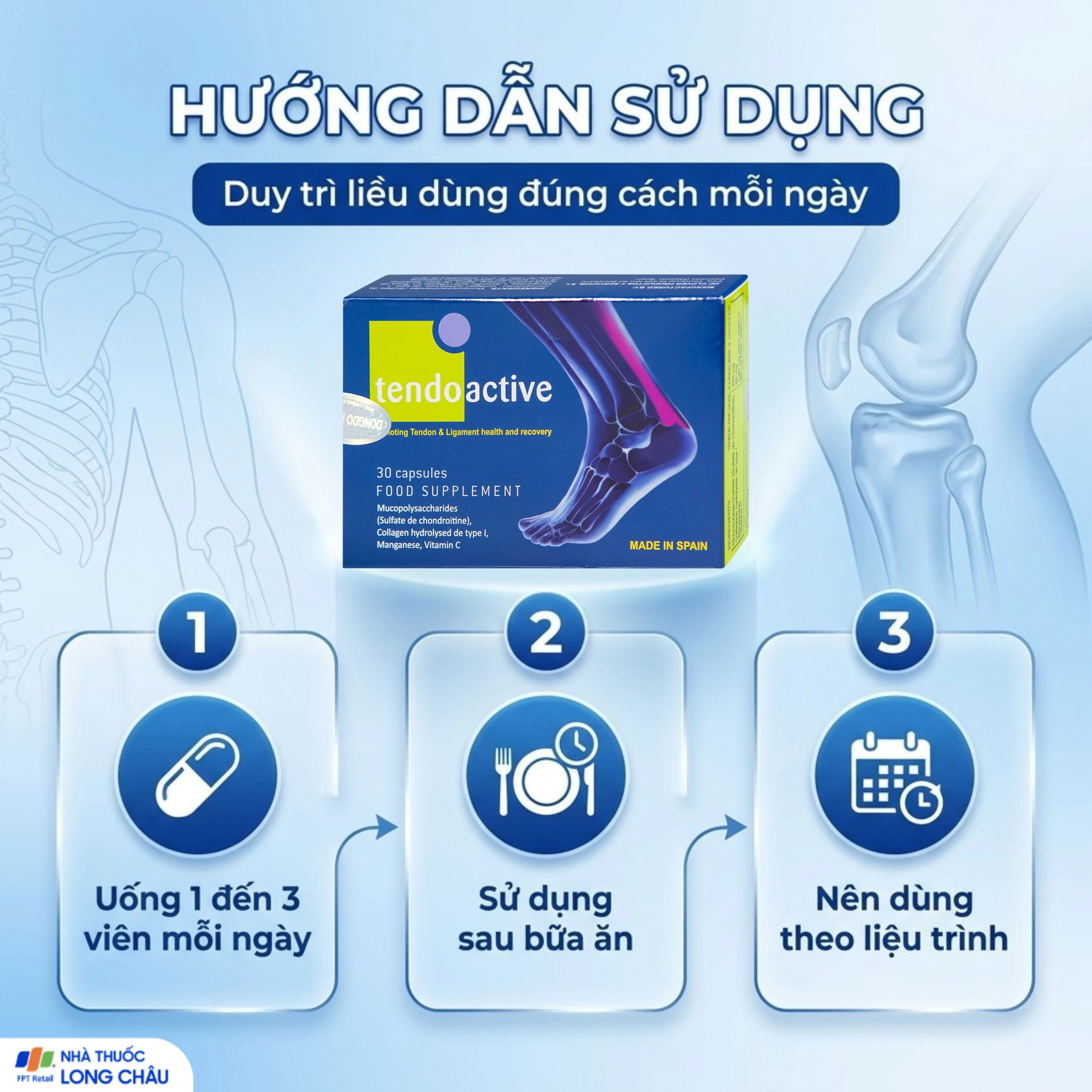 Viên bổ sung dưỡng chất nuôi dưỡng gân và dây chằng Tendoactive Reig Jofre (2 vỉ x 15 viên) 5