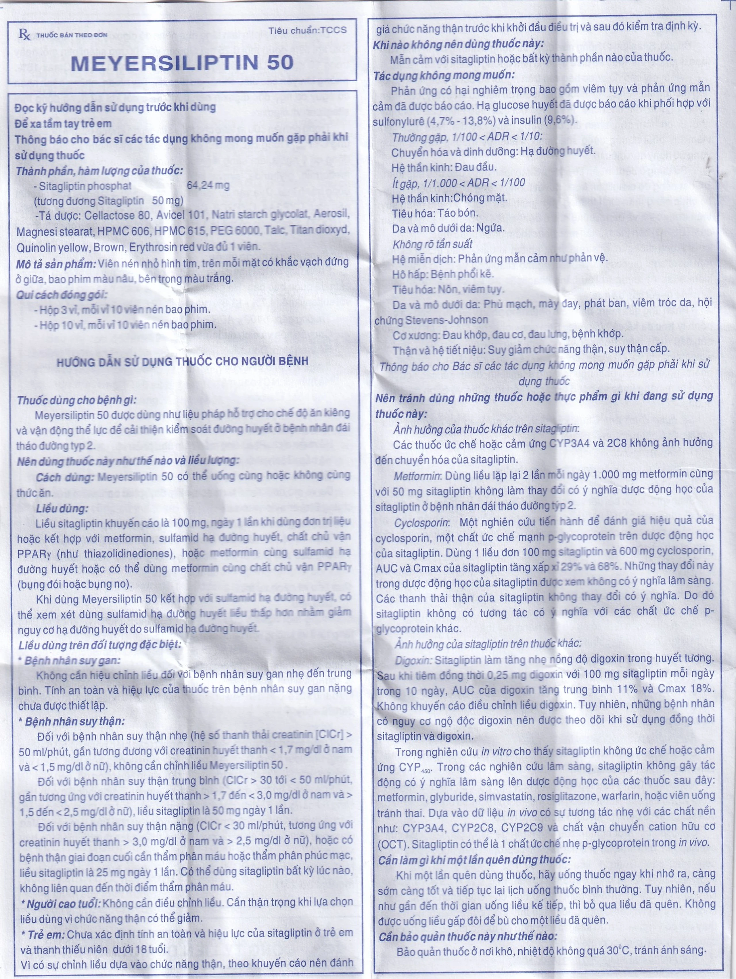 Viên nén Meyersiliptin 50 Meyer - BPC hỗ trợ chế độ ăn kiêng, kiểm soát đường huyết (3 vỉ x 10 viên)