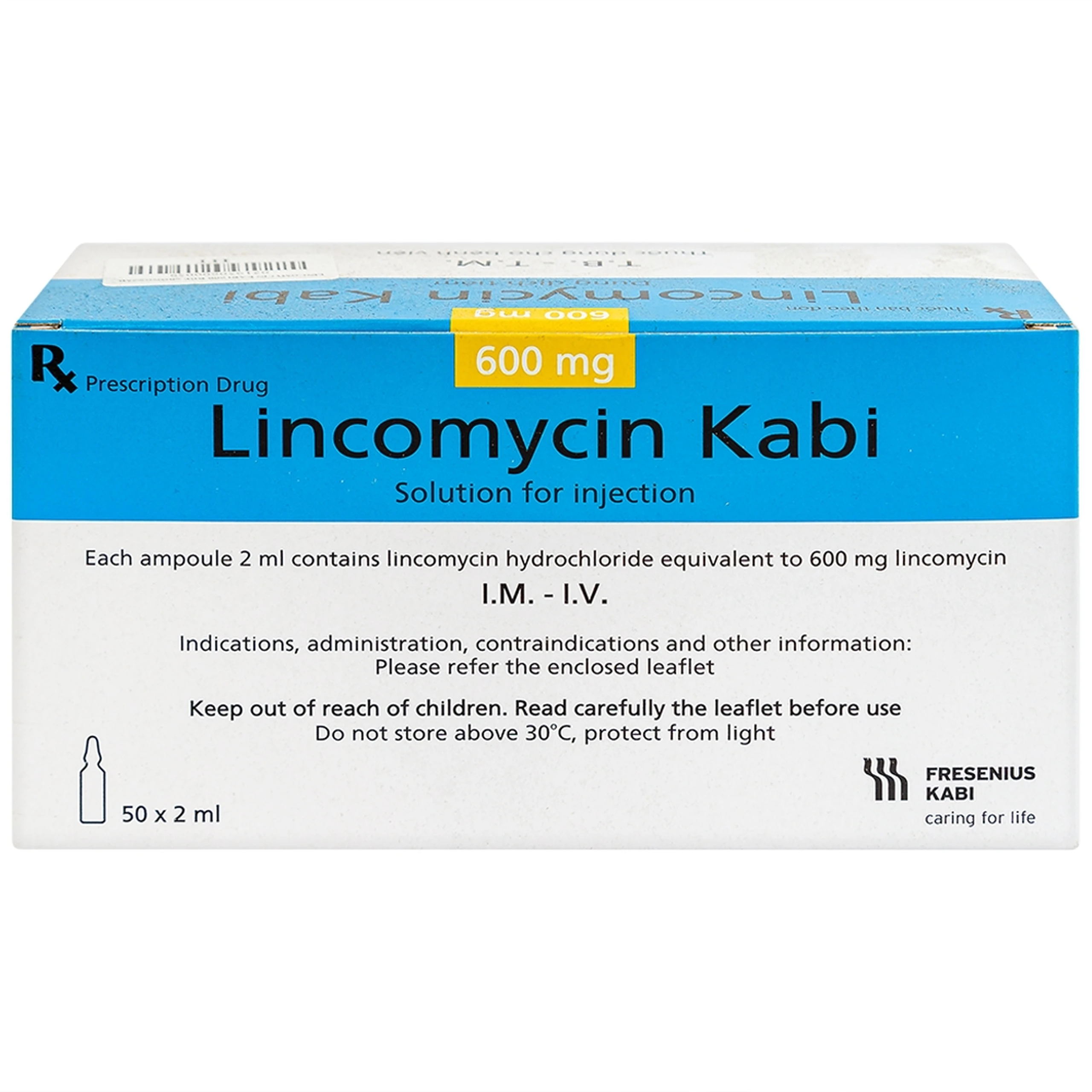 Thuốc tiêm Lincomycin Kabi điều trị nhiễm khuẩn nặng (50 ống x 2ml)