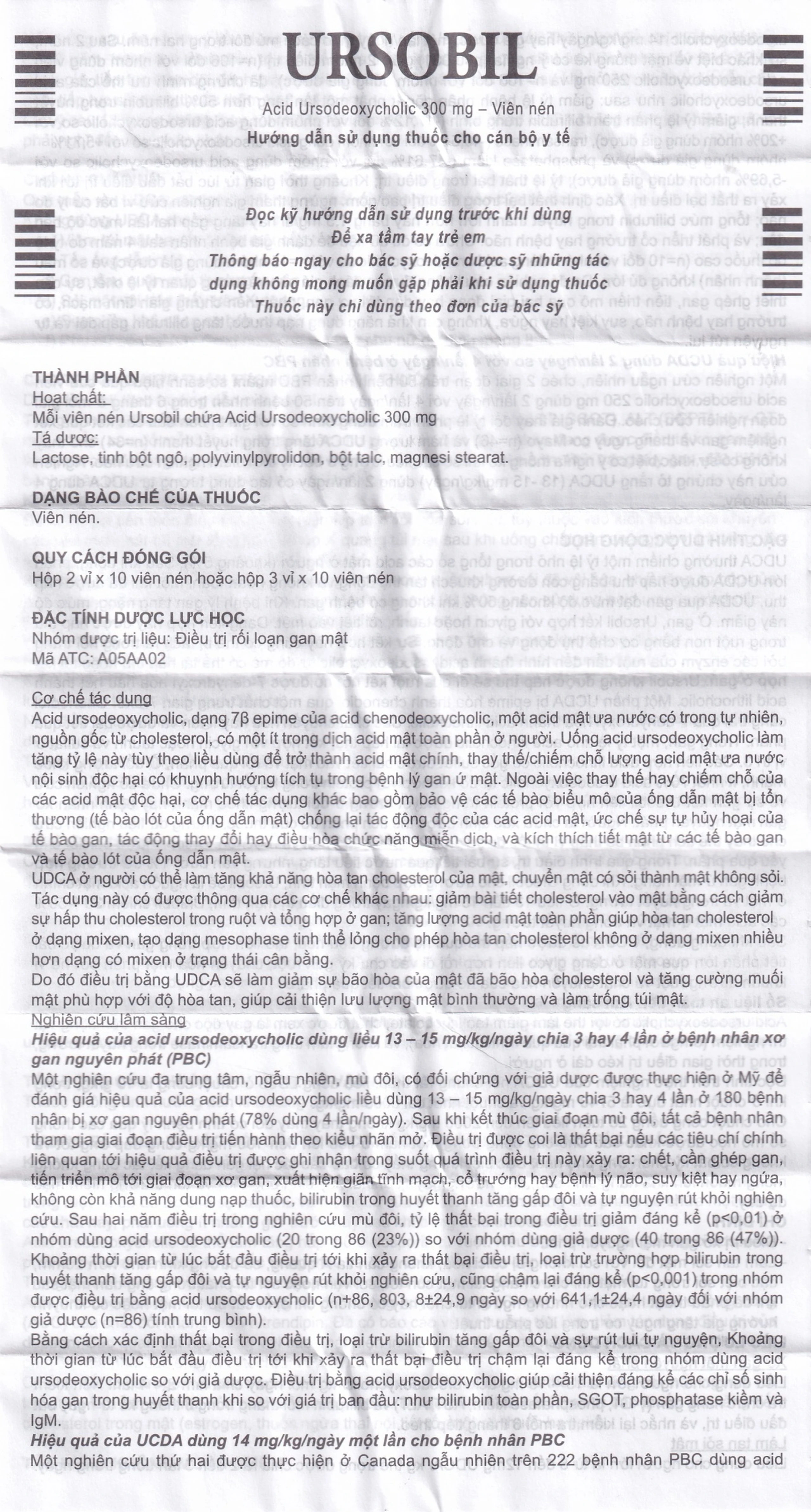 Thuốc Ursobil 300 ABC Farmaceutici điều trị xơ gan mật, làm tan sỏi mật (3 vỉ x 10 viên)