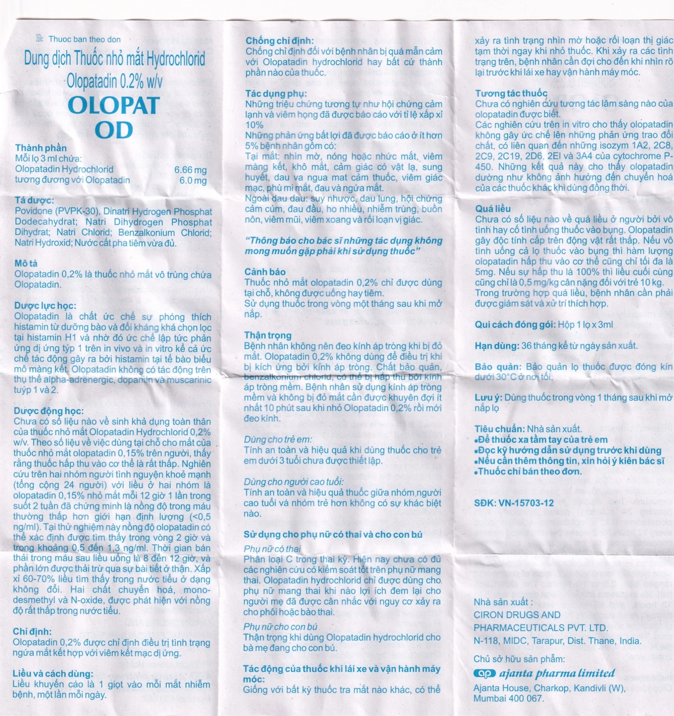 Thuốc nhỏ mắt Olopat OD 0.2% Ajanta điều trị tình trạng ngứa mắt kết hợp với viêm kết mạc dị ứng (3ml)