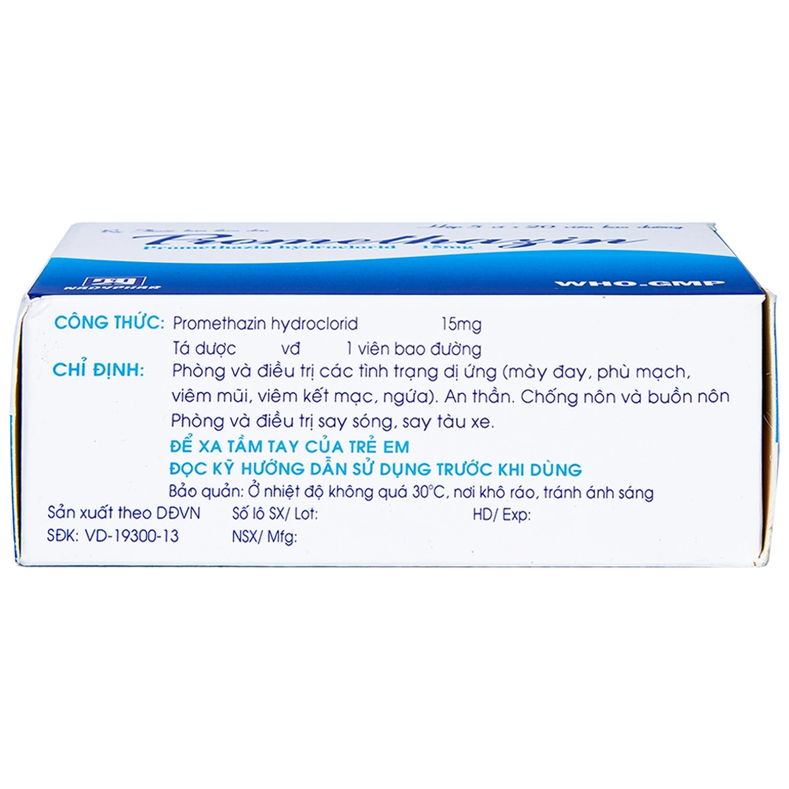 Thuốc Promethazin 15mg Nadyphar phòng và điều trị các tình trạng dị ứng, chống nôn (5 vỉ x 20 viên)  