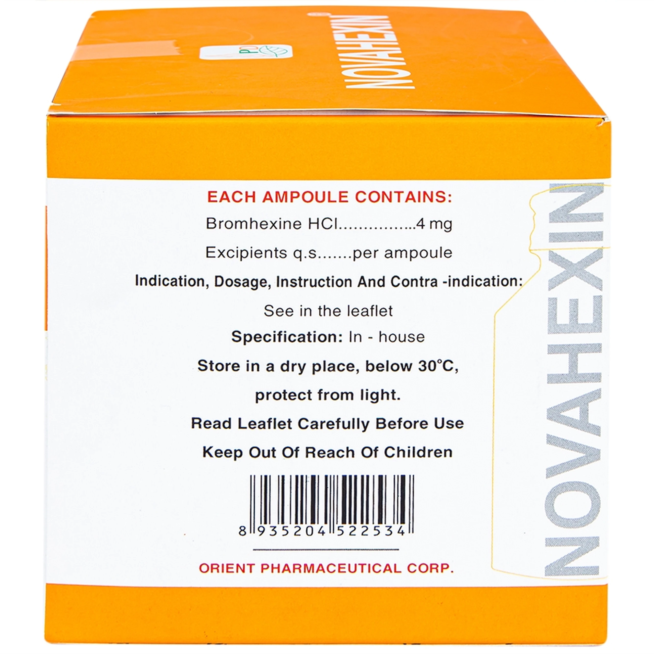 Dung dịch uống Novahexin 4mg Phương Đông điều trị rối loạn tiết dịch phế quản (30 ống x 5ml)