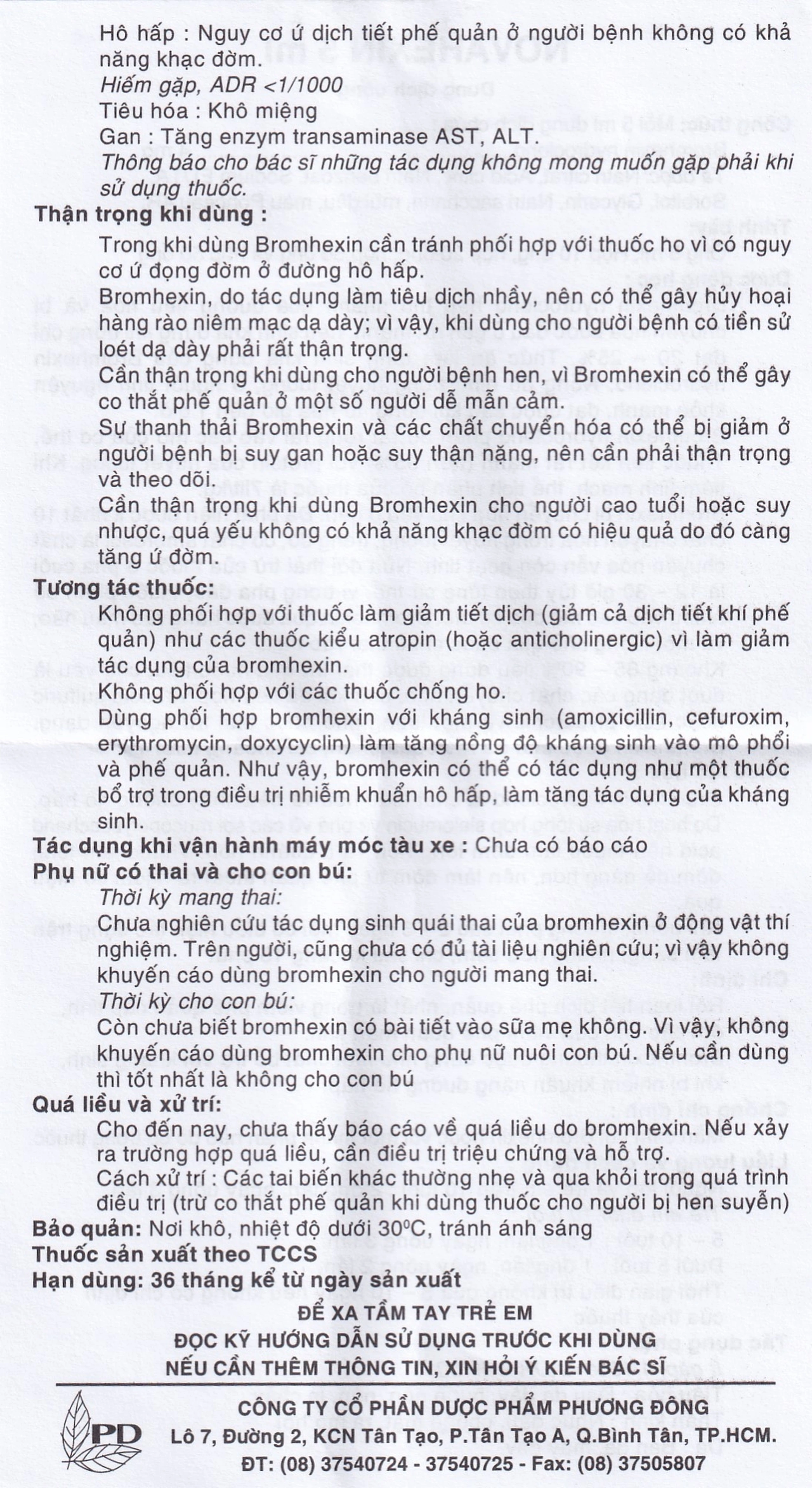 Dung dịch uống Novahexin 4mg Phương Đông điều trị rối loạn tiết dịch phế quản (30 ống x 5ml)