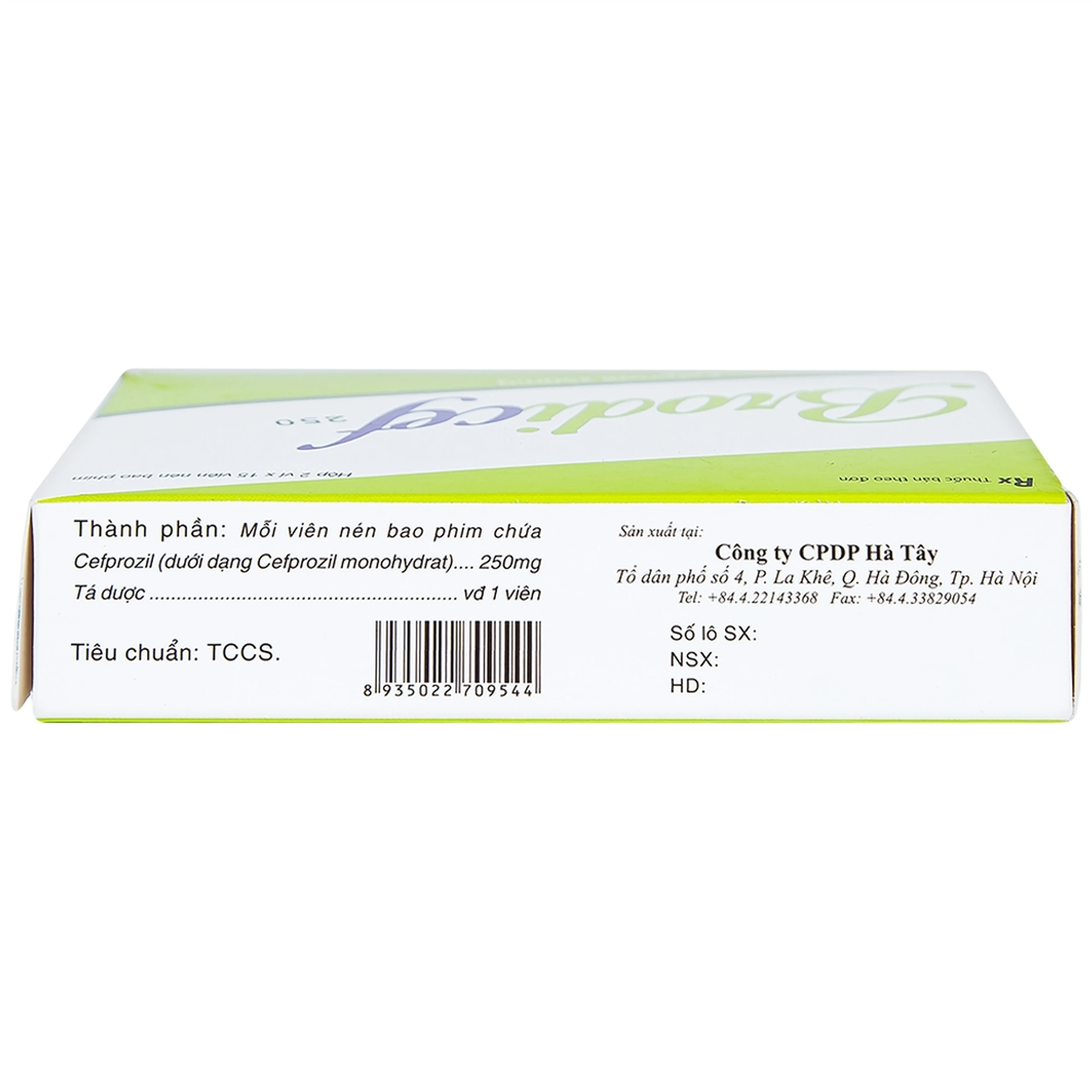 Thuốc Brodicef 250 Hà Tây điều trị nhiễm trùng (2 vỉ x 15 viên)