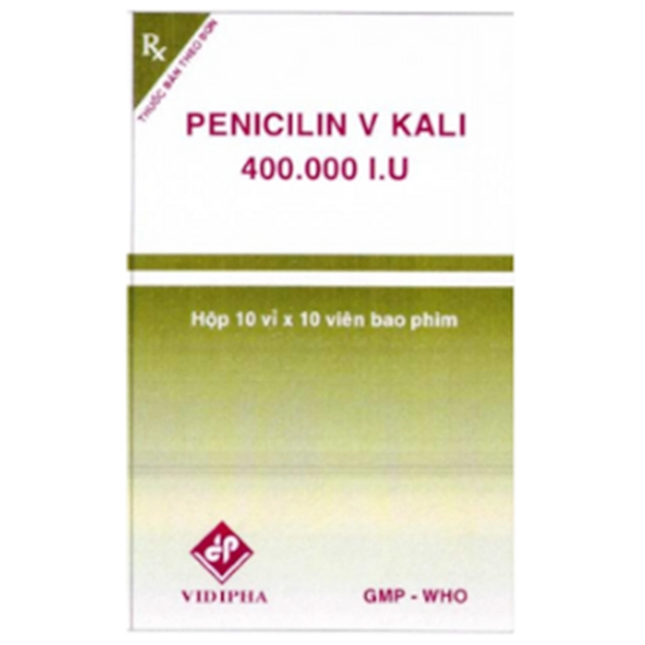 Thuốc Penicilin V Kali 400.000 I.U Vidipha điều trị một số loại nhiễm khuẩn (10 vỉ x 10 viên)	