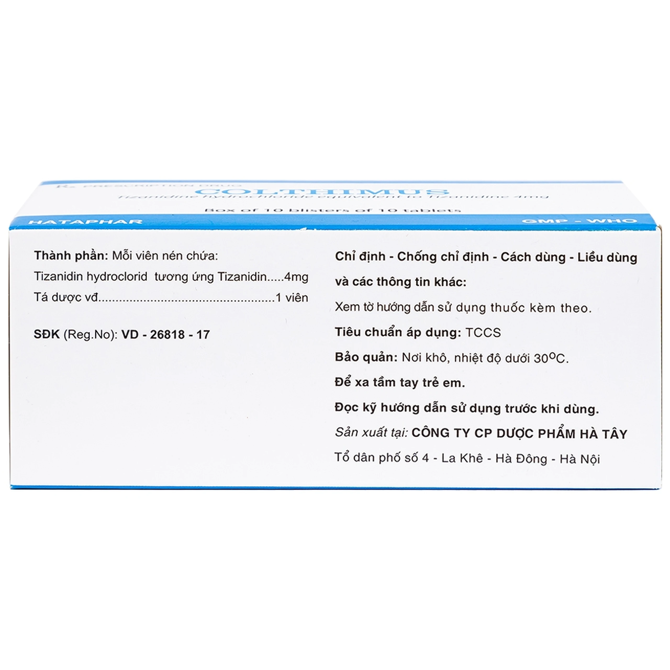 Thuốc Colthimus Hataphar điều trị triệu chứng co cứng cơ (10 vỉ x 10 viên)