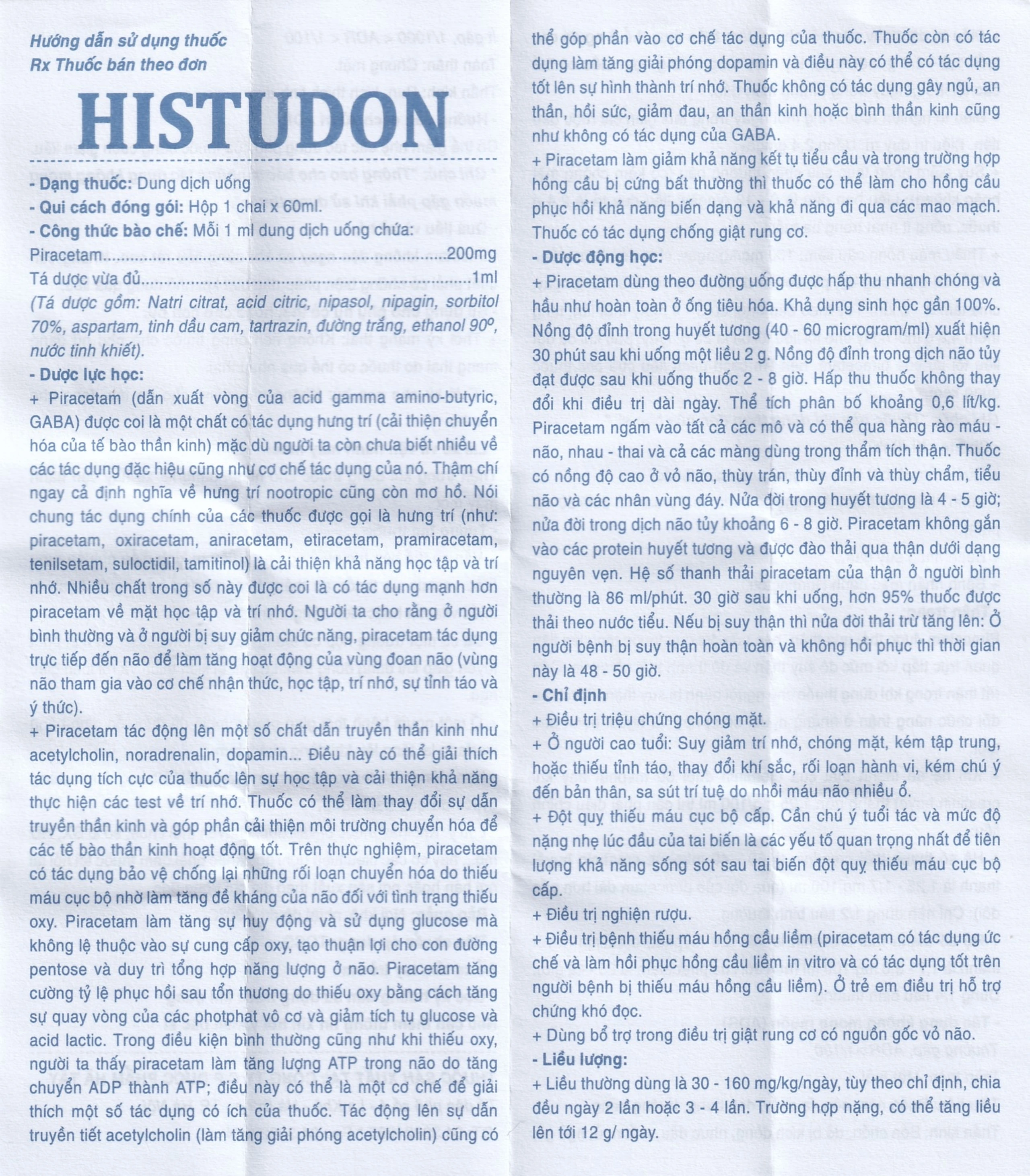 Thuốc Histudon Hataphar điều trị chứng chóng mặt, đột quỵ do thiếu máu (60ml)