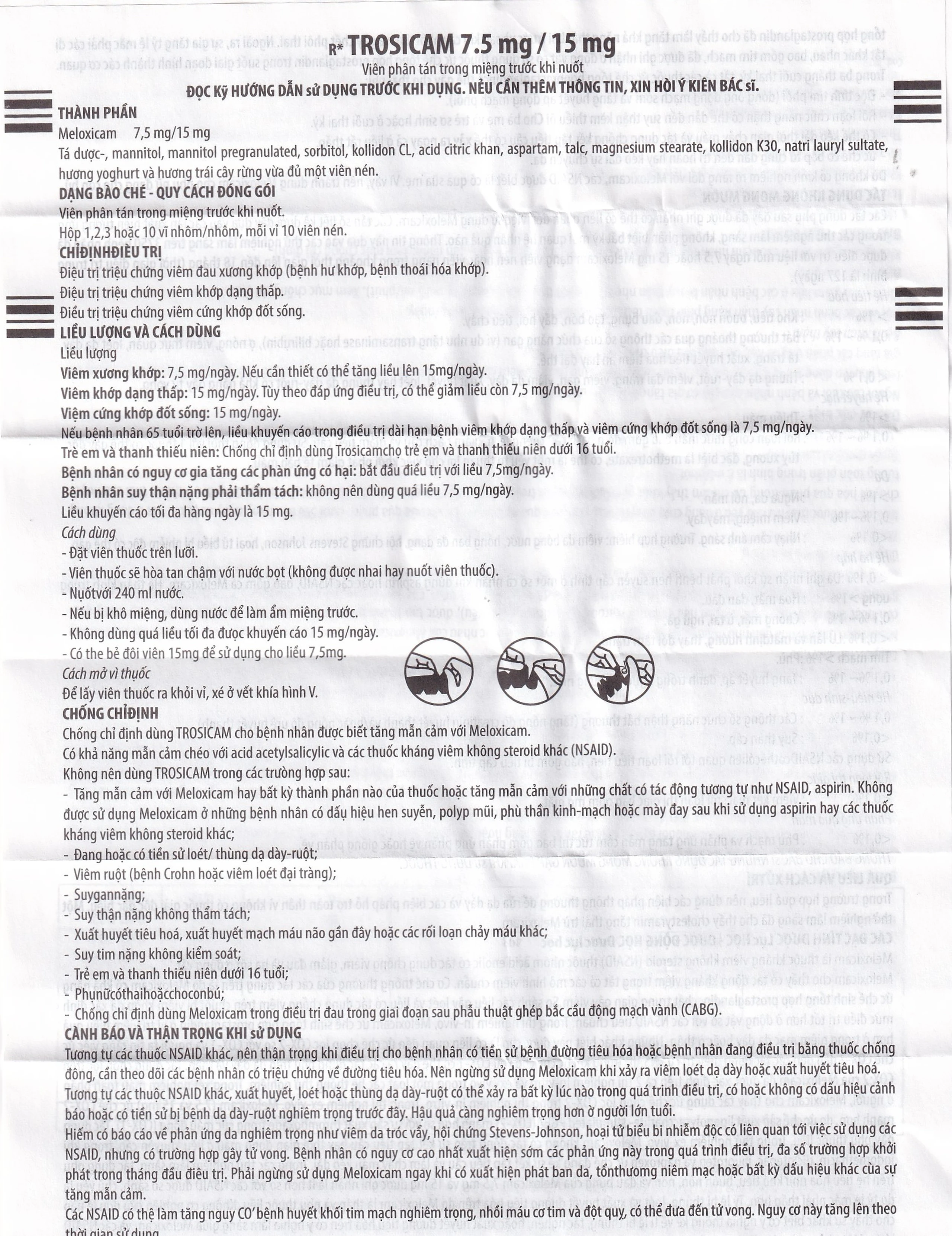 Thuốc Trosicam 7.5mg Alpex Pharma điều trị viêm đau xương khớp (3 vỉ x 10 viên)