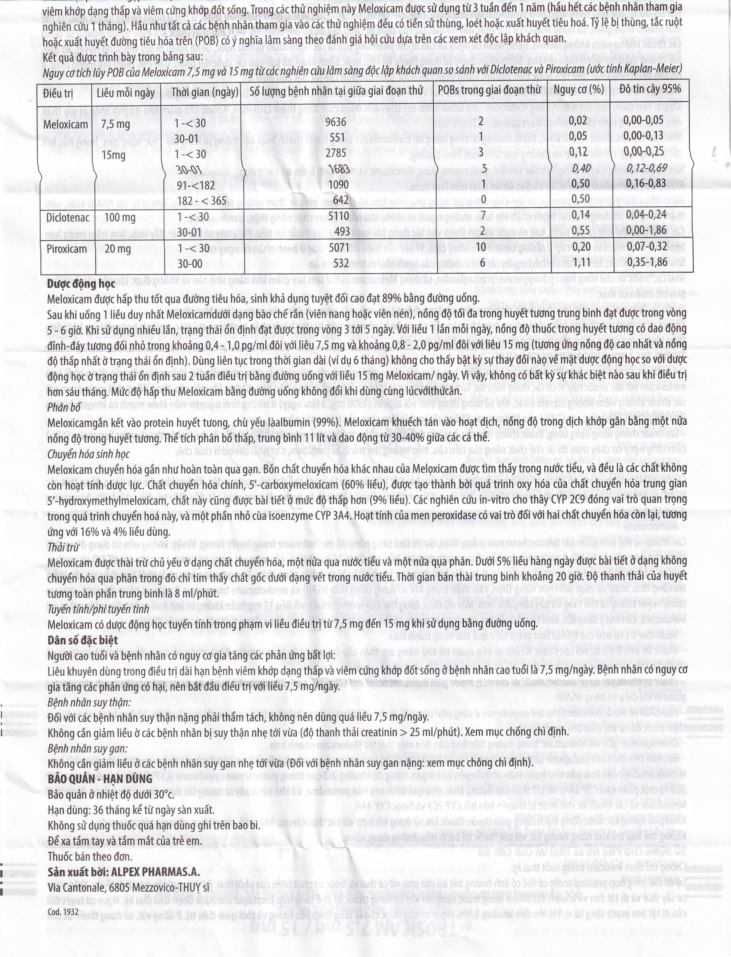 Thuốc Trosicam 7.5mg Alpex Pharma điều trị viêm đau xương khớp (3 vỉ x 10 viên)