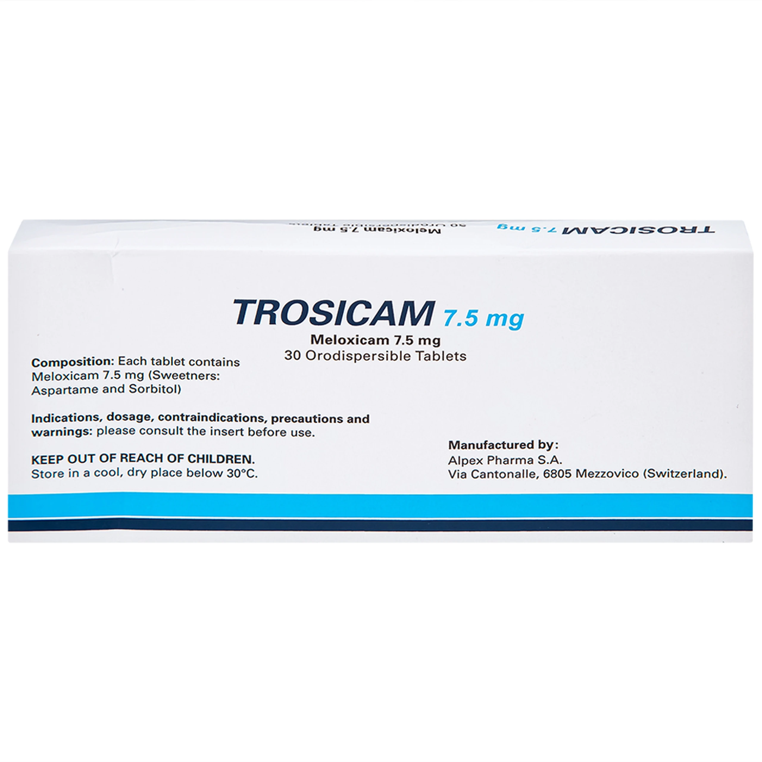 Thuốc Trosicam 7.5mg Alpex Pharma điều trị viêm đau xương khớp (3 vỉ x 10 viên)