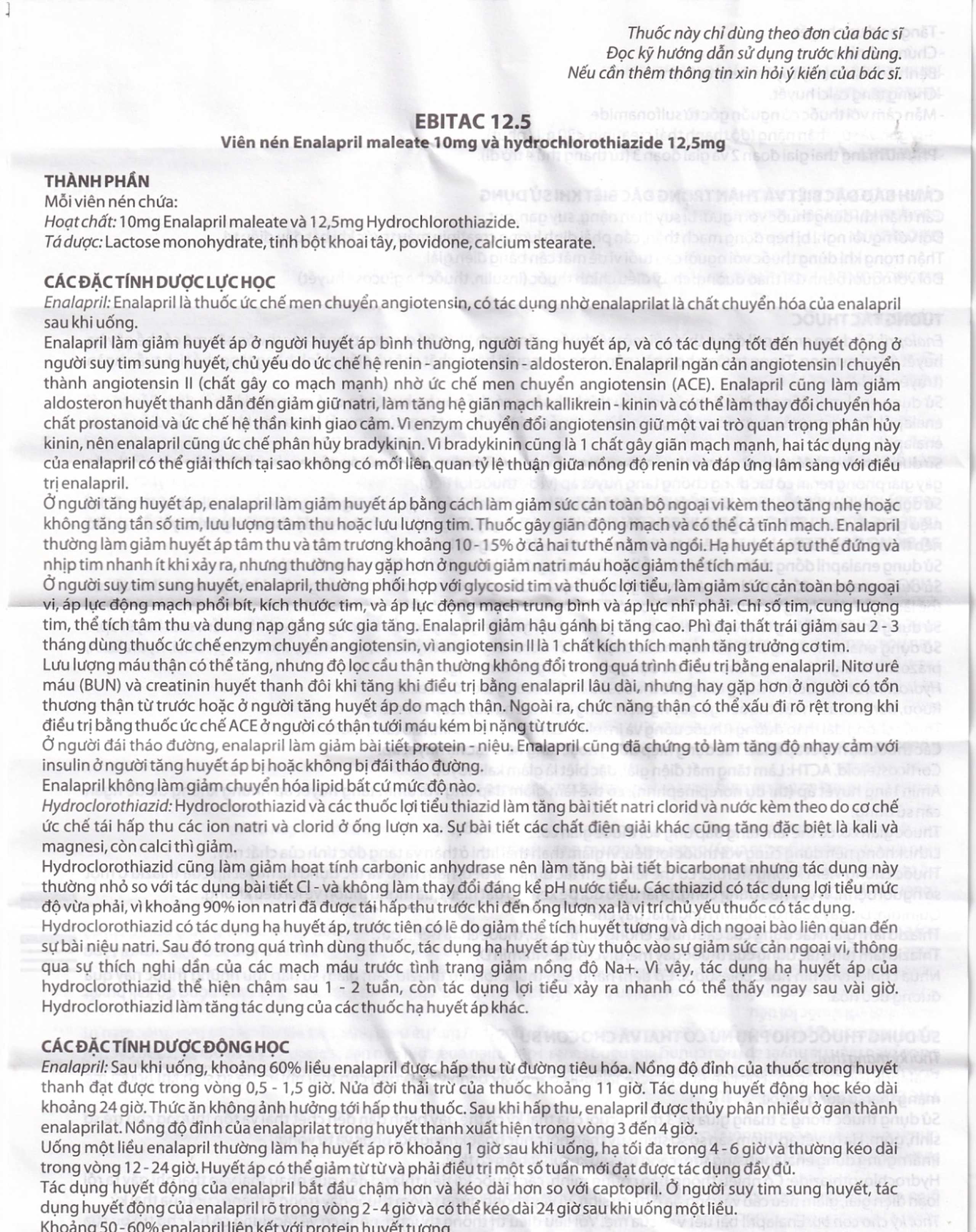 Thuốc Ebitac 12.5 Farkmak điều trị suy tim, tăng huyết áp (2 vỉ x 10 viên)