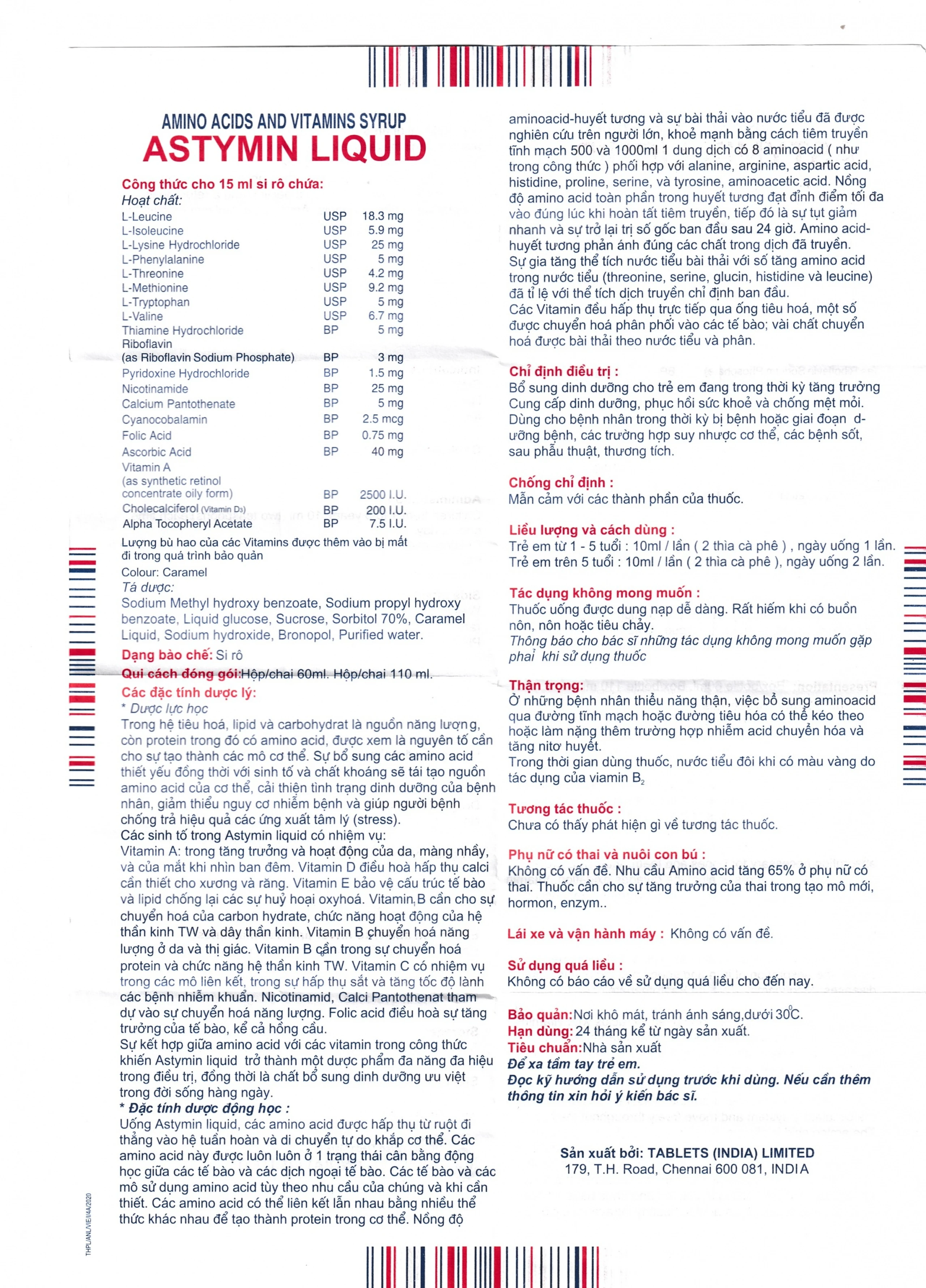 Siro Astymin Liquid Tablets bổ sung dinh dưỡng cho trẻ em (60ml)