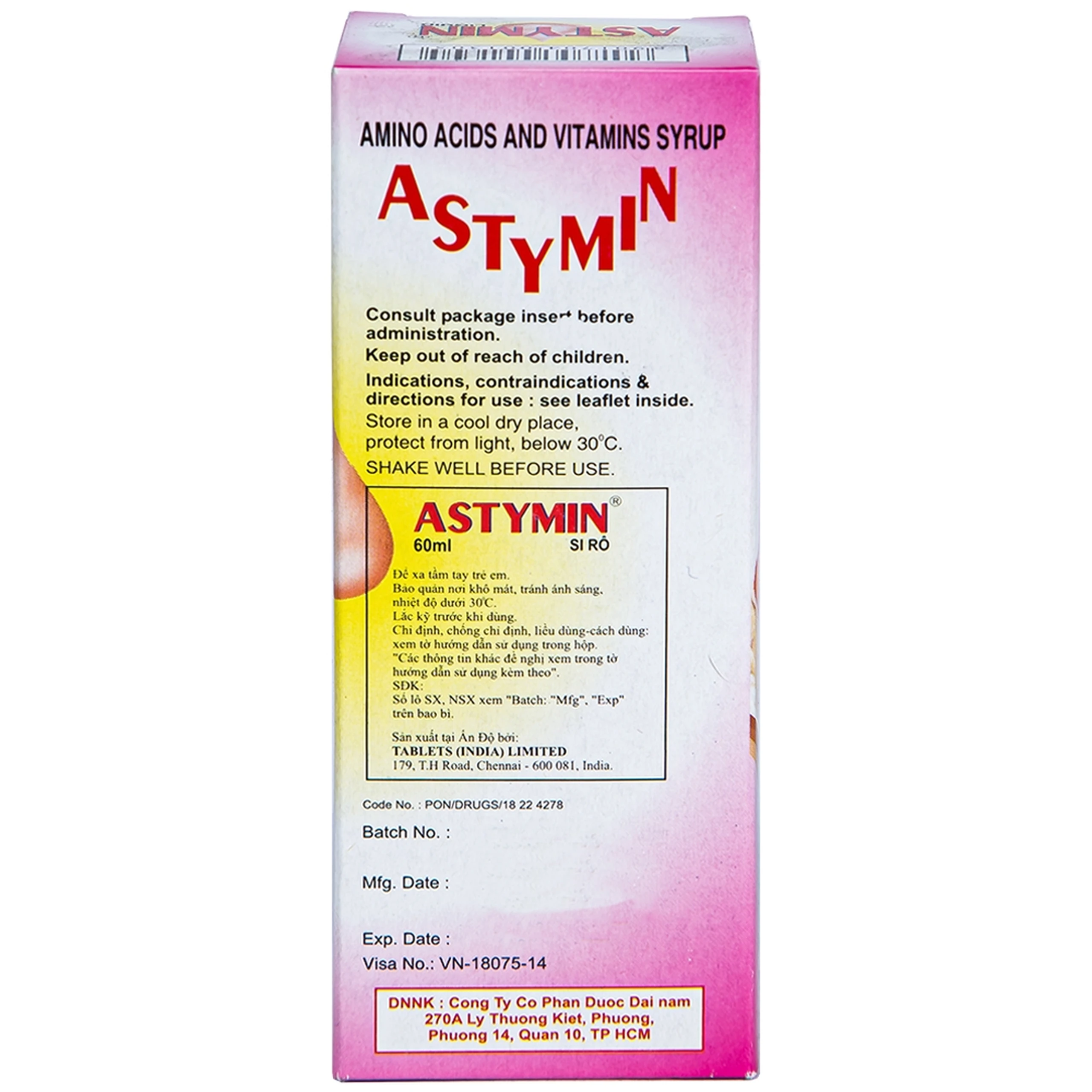 Siro Astymin Liquid Tablets bổ sung dinh dưỡng cho trẻ em (60ml)