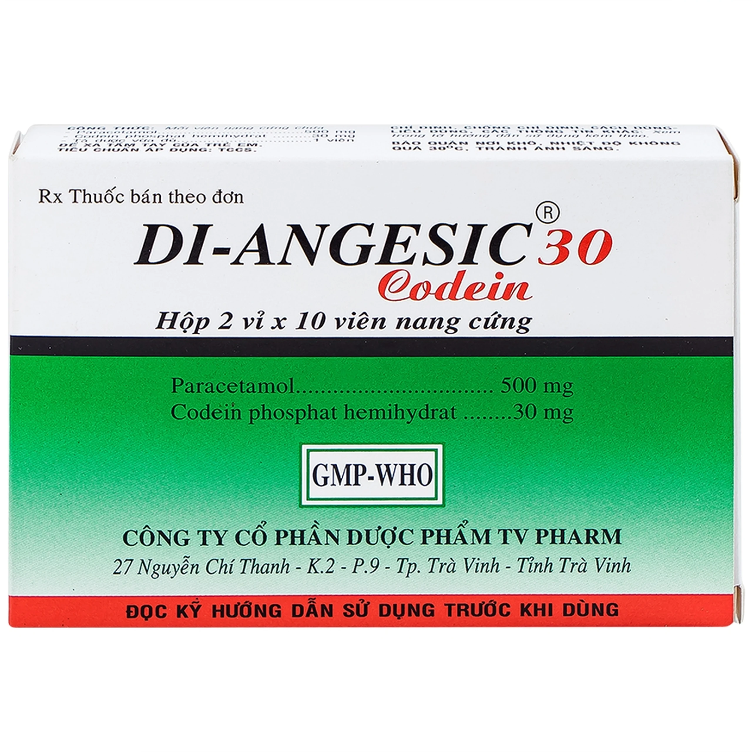 Thuốc Di-Angesic 30 Codein giảm đau cấp tính mức độ trung bình (2 vỉ x 10 viên)