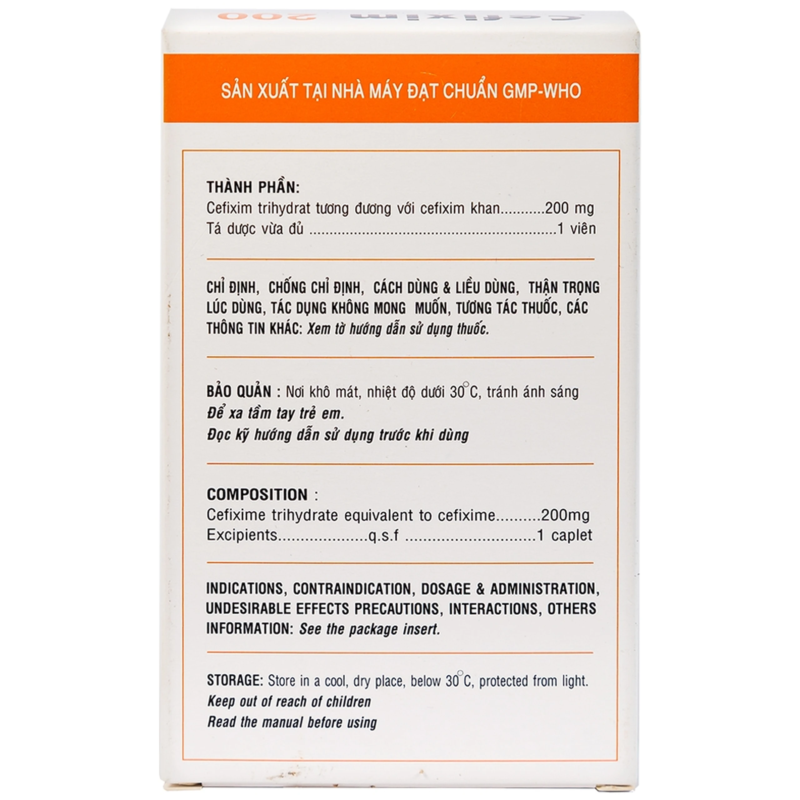 Thuốc Cefixim 200mg Pharimexco điều trị nhiễm khuẩn (2 vỉ x 10 viên)