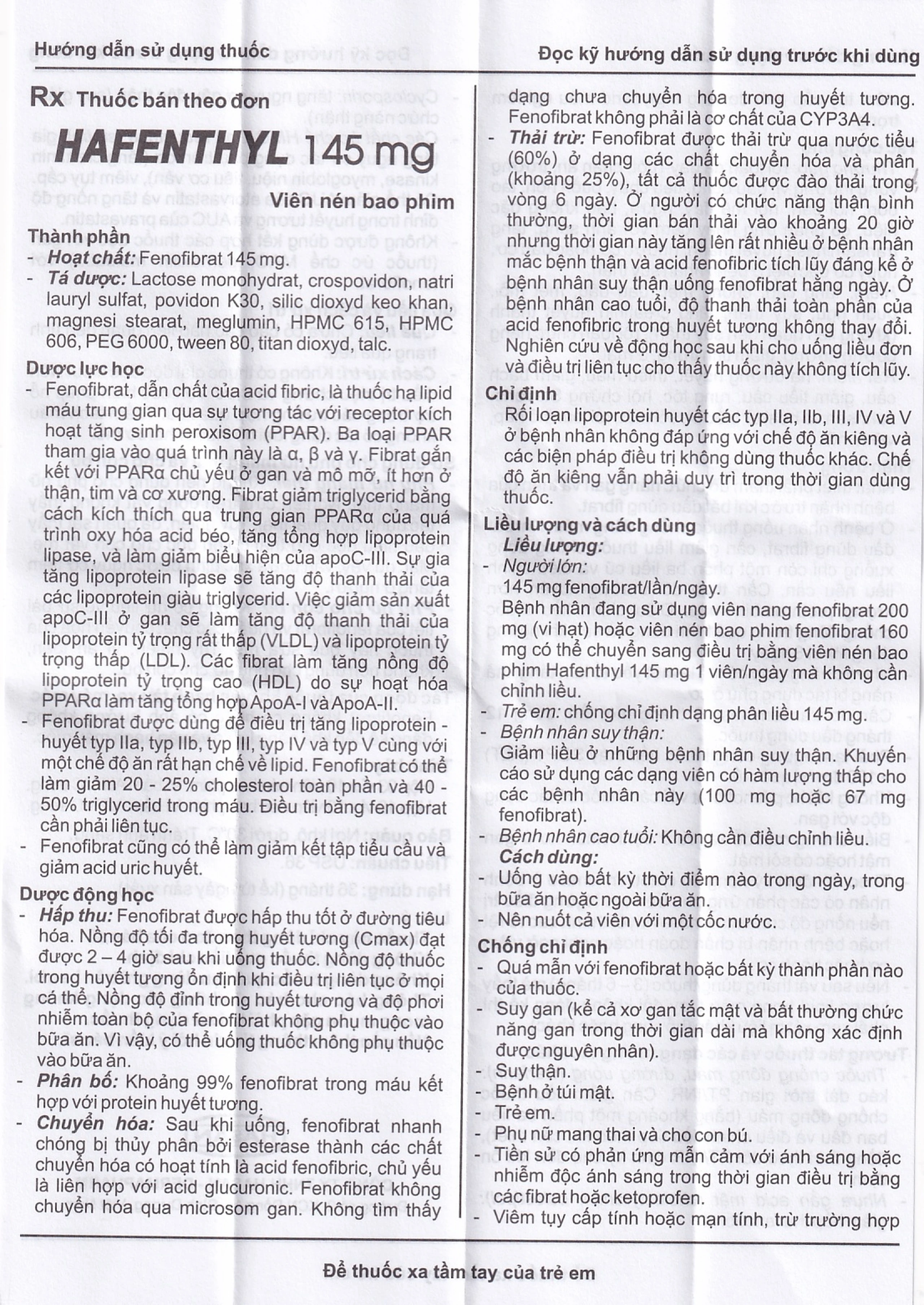 Thuốc Hafenthyl 145mg Hasan điều trị rối loạn lipoprotein huyết (3 vỉ x 10 viên)