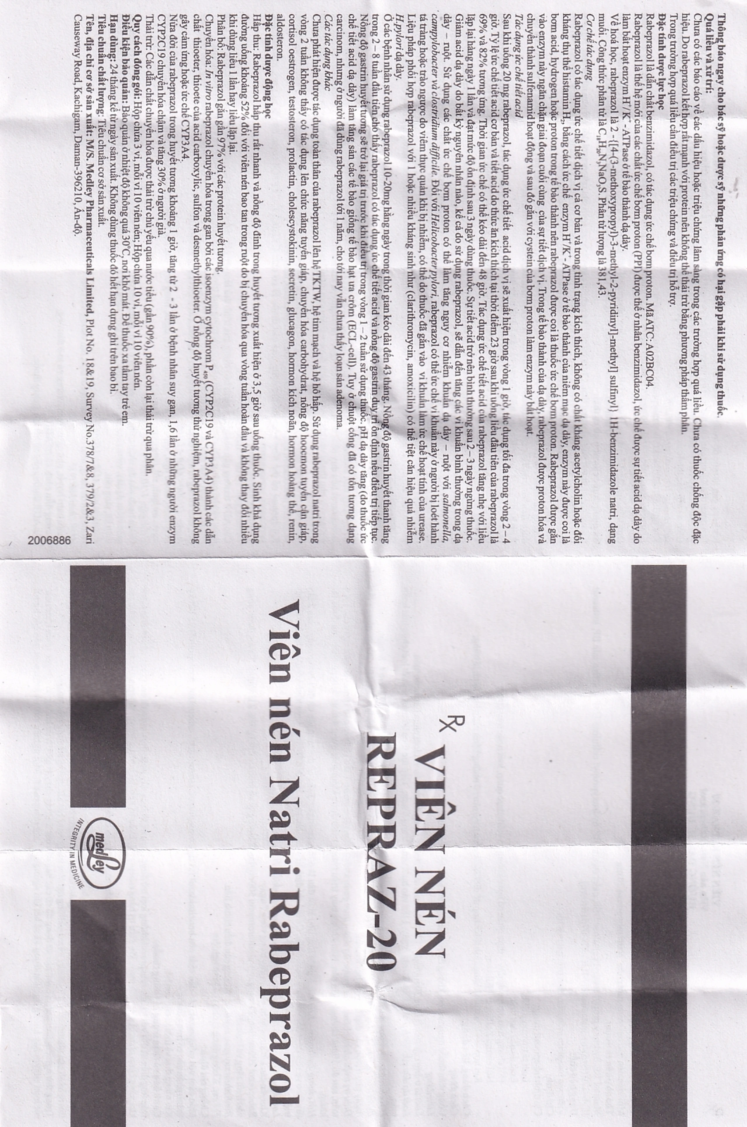 Thuốc Repraz 20mg Medley điều trị loét dạ dày tá tràng (3 vỉ x 10 viên)