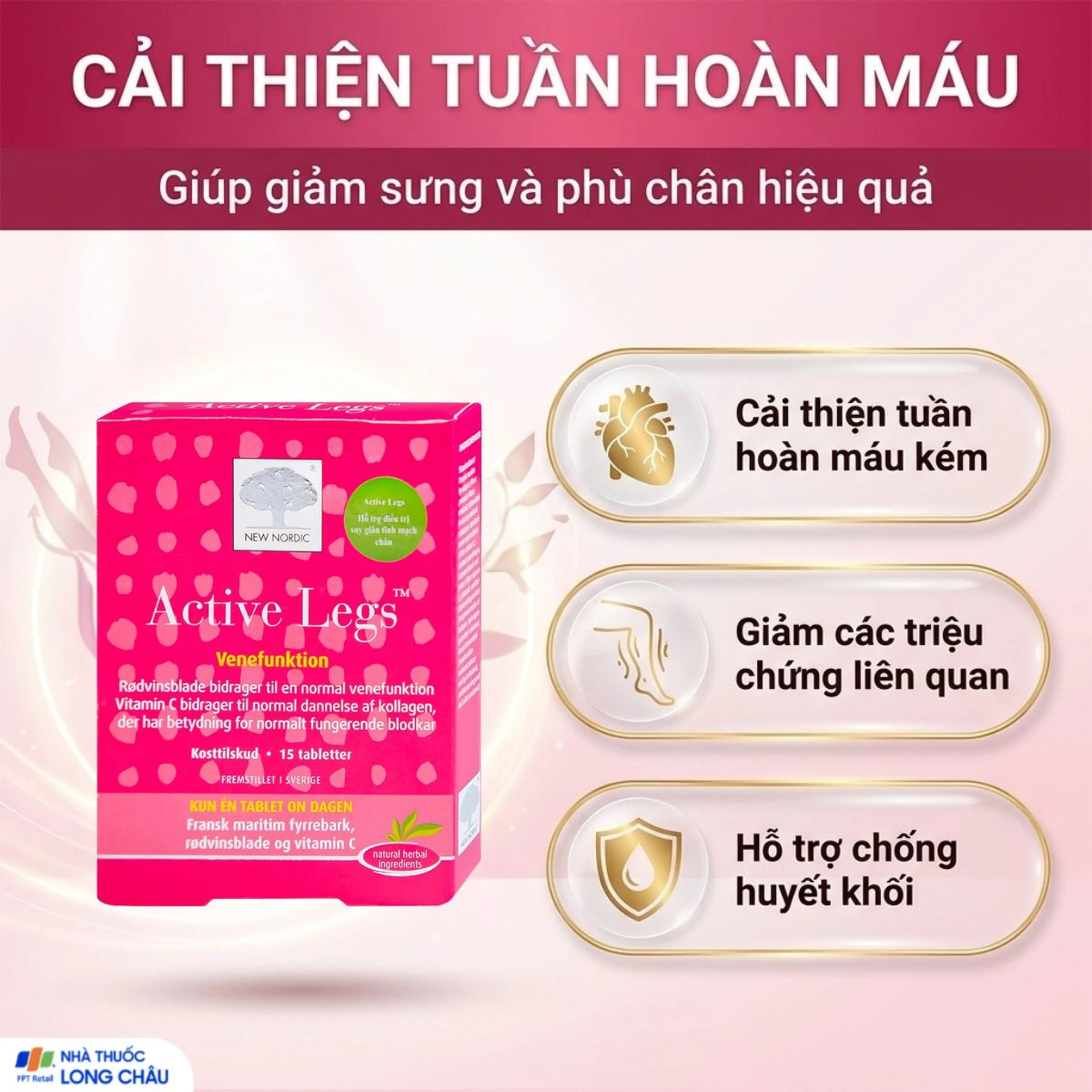 Viên uống hỗ trợ điều trị suy giãn tĩnh mạch chân Active Legs New Nordic (15 viên) 3