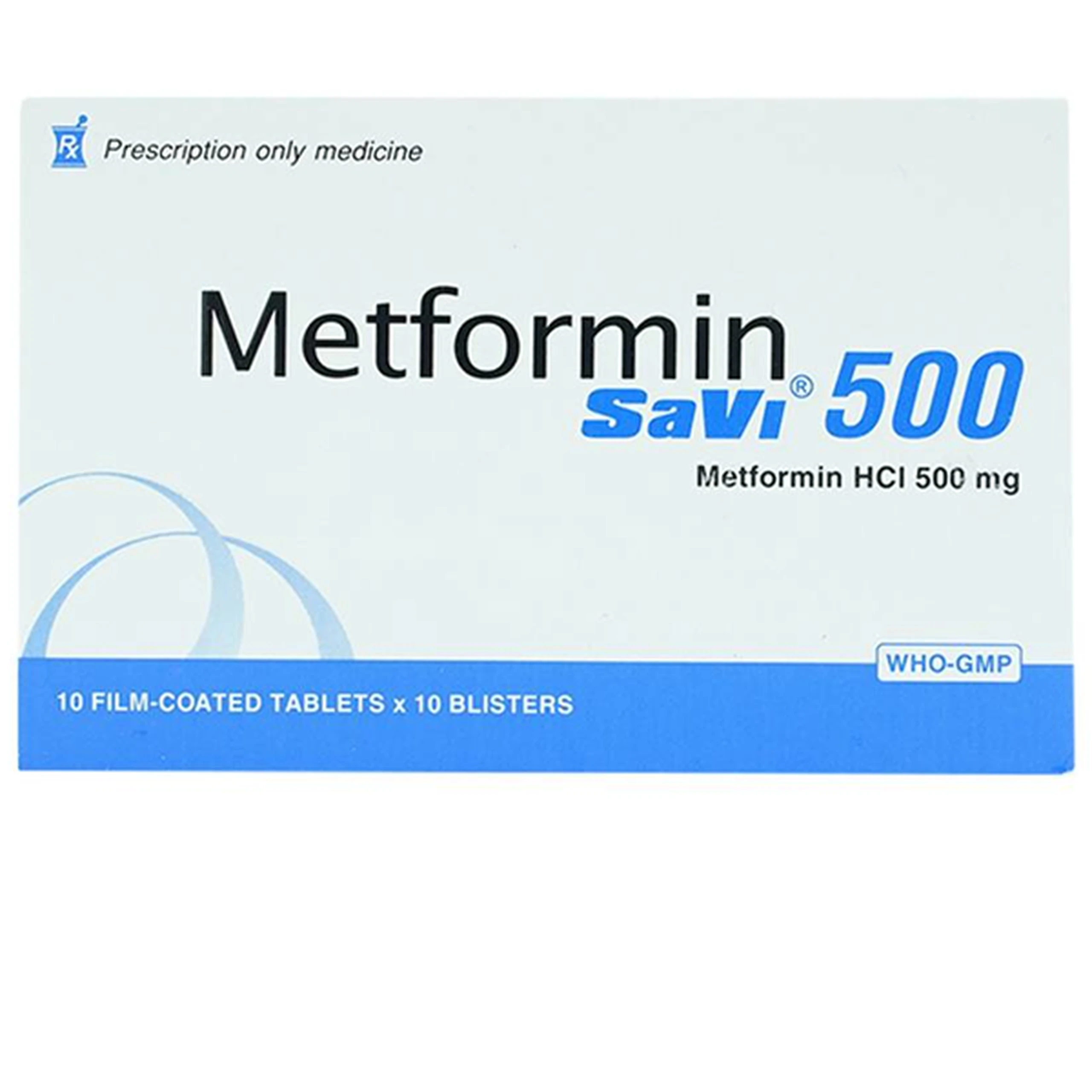 Thuốc Metsav SaVi 500 điều trị tiểu đường típ 2 (10 vỉ x 10 viên)