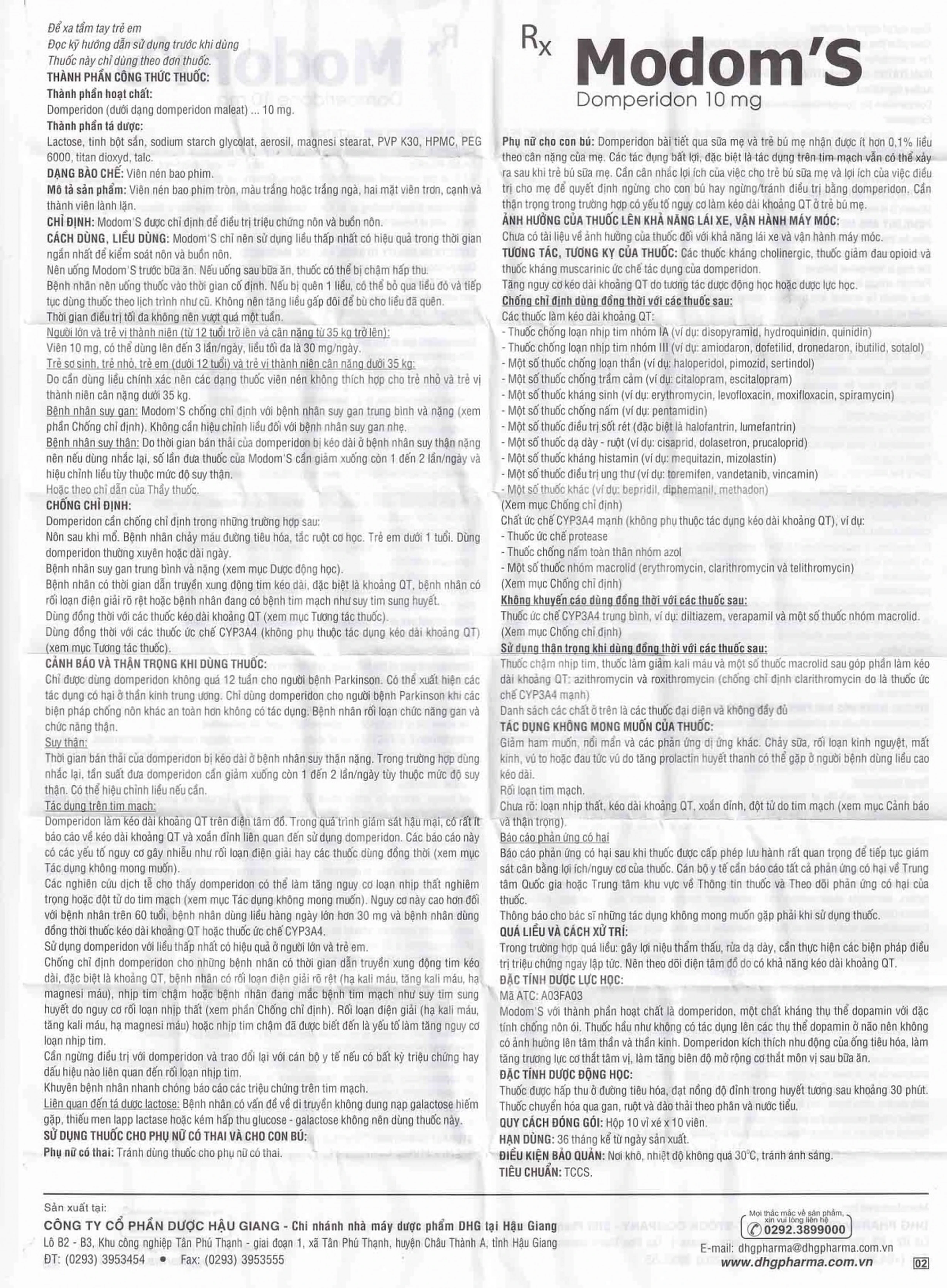 Viên nén Modom's 10mg DHG Pharma điều trị triệu chứng nôn và buồn nôn (10 vỉ x 10 viên)