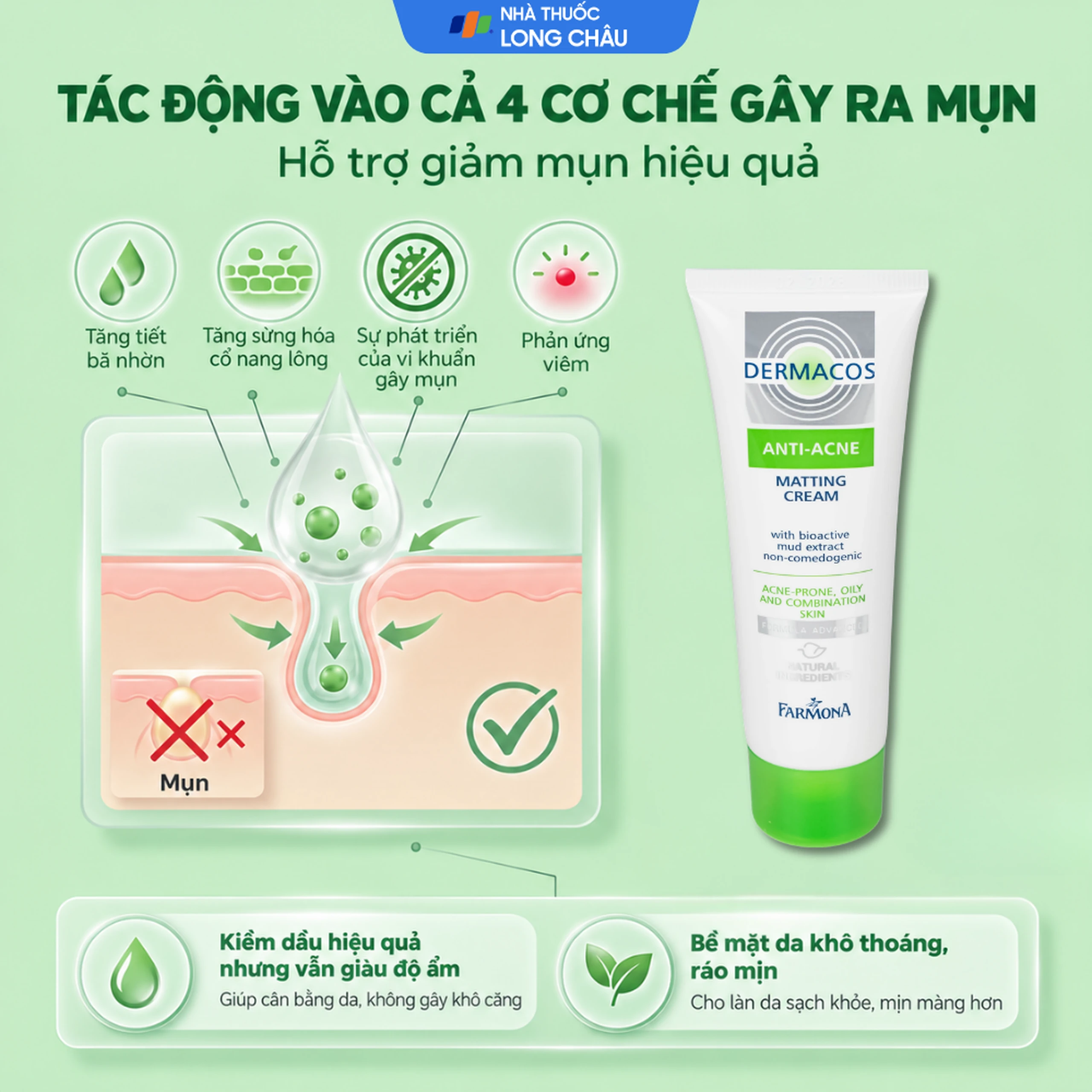 Kem bôi ngừa mụn Dermacos Anti Acne Matting Cream 50ml 5